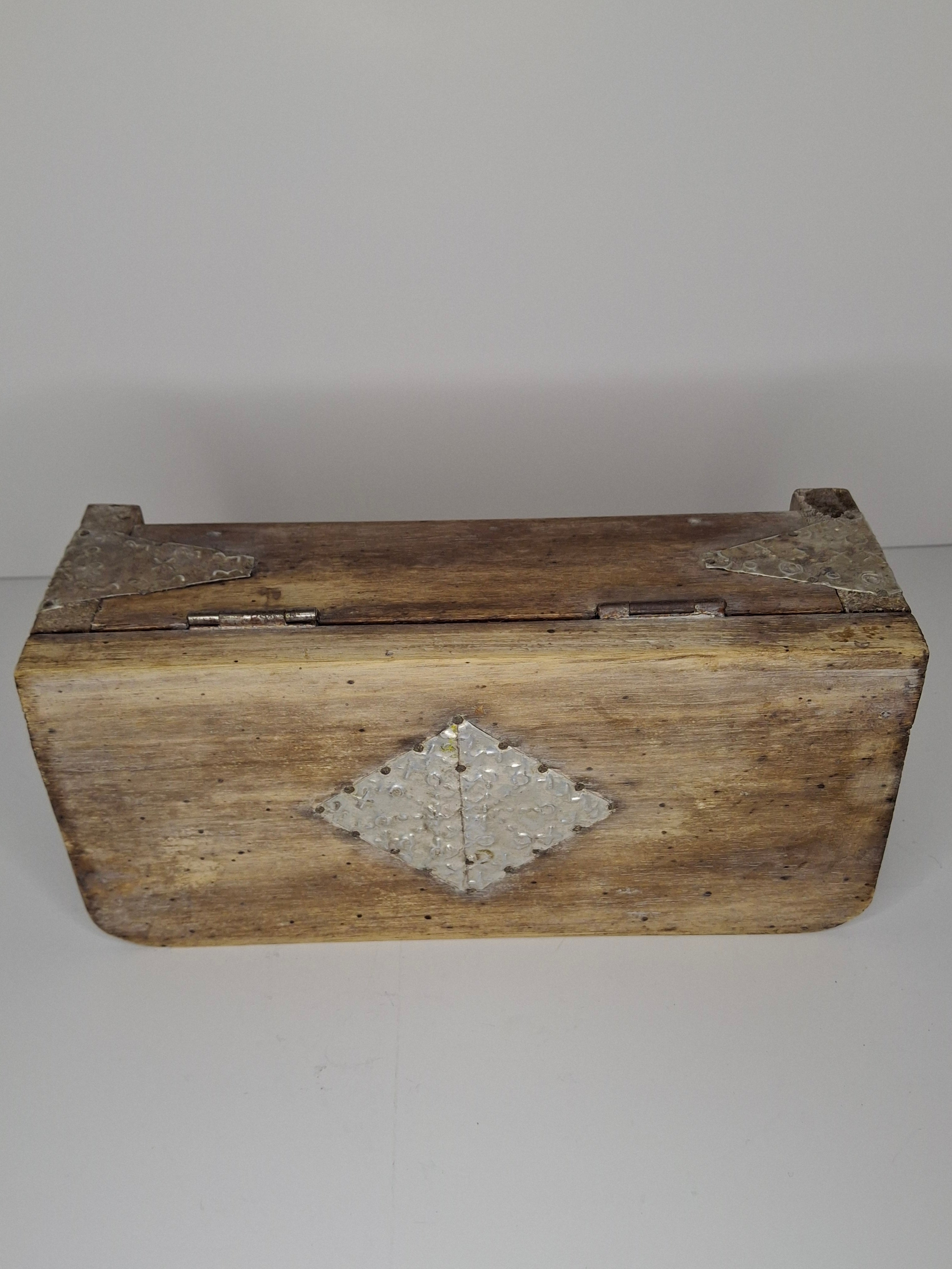 Vintage Wooden Box with Metal Inlay - Rustic Storage Keepsake