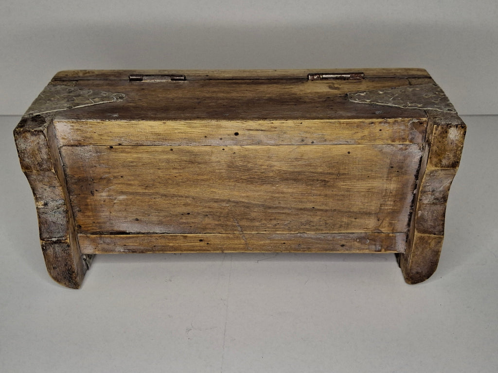 Vintage Wooden Box with Metal Inlay - Rustic Storage Keepsake