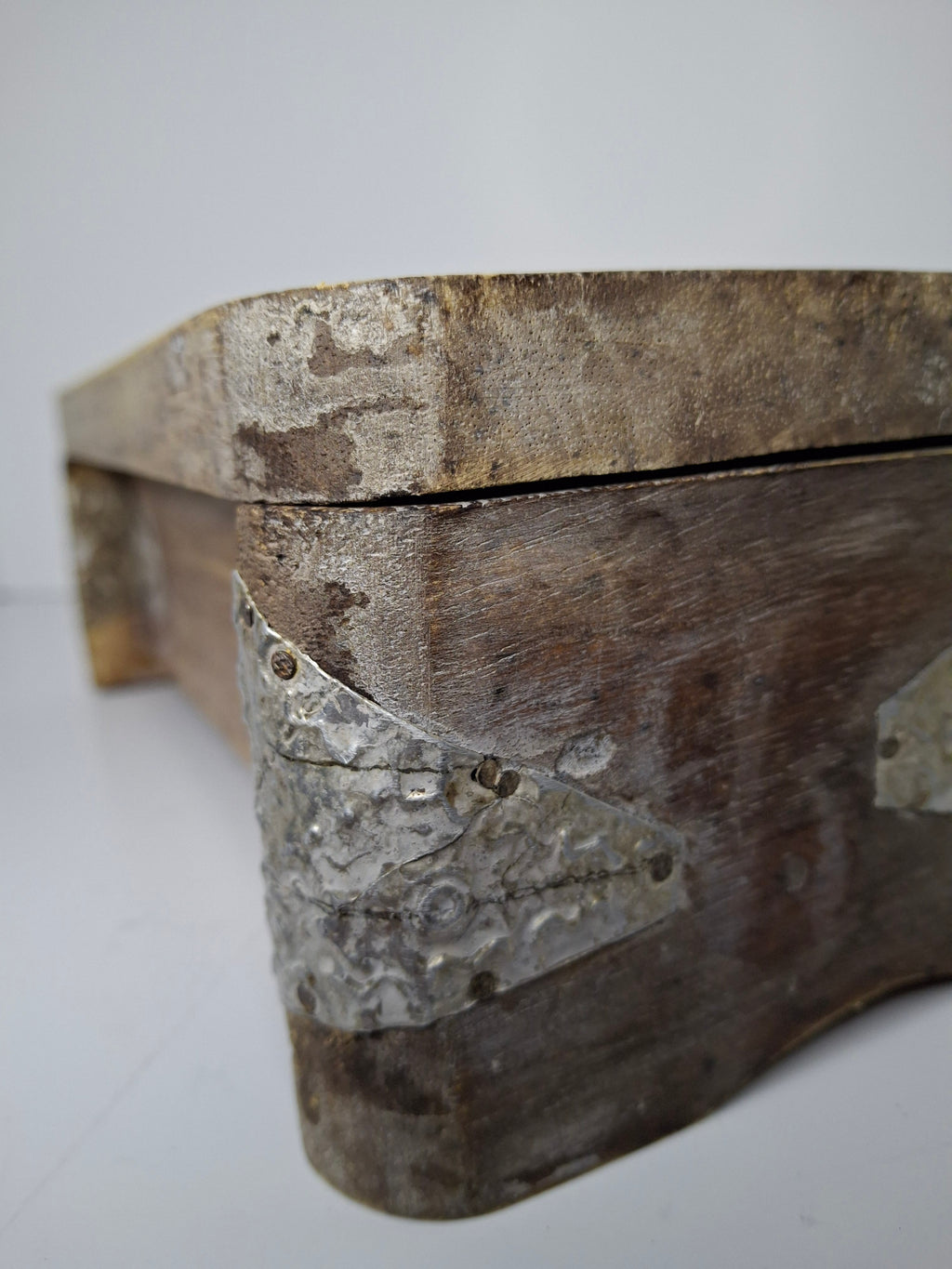 Vintage Wooden Box with Metal Inlay - Rustic Storage Keepsake