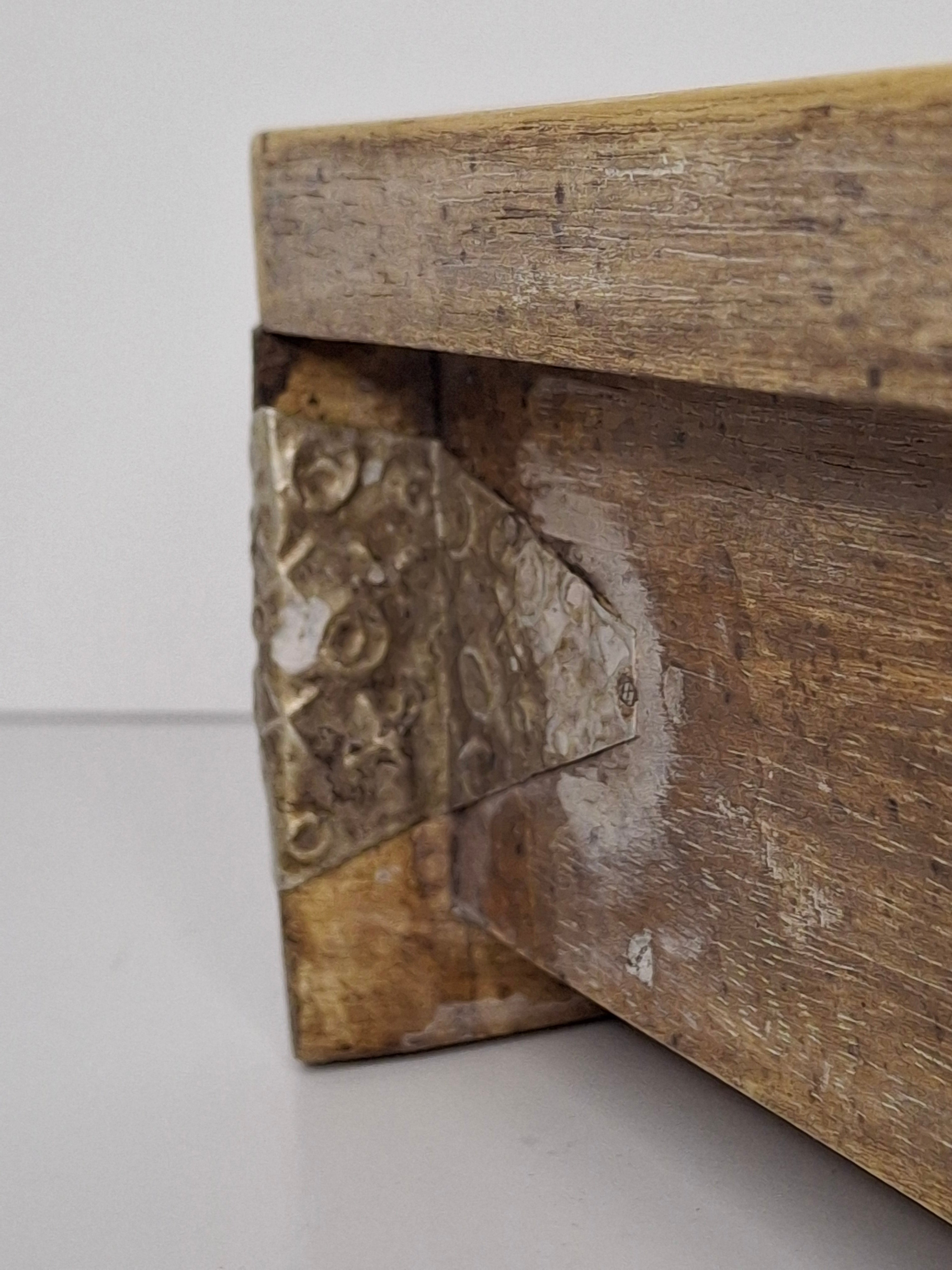 Vintage Wooden Box with Metal Inlay - Rustic Storage Keepsake