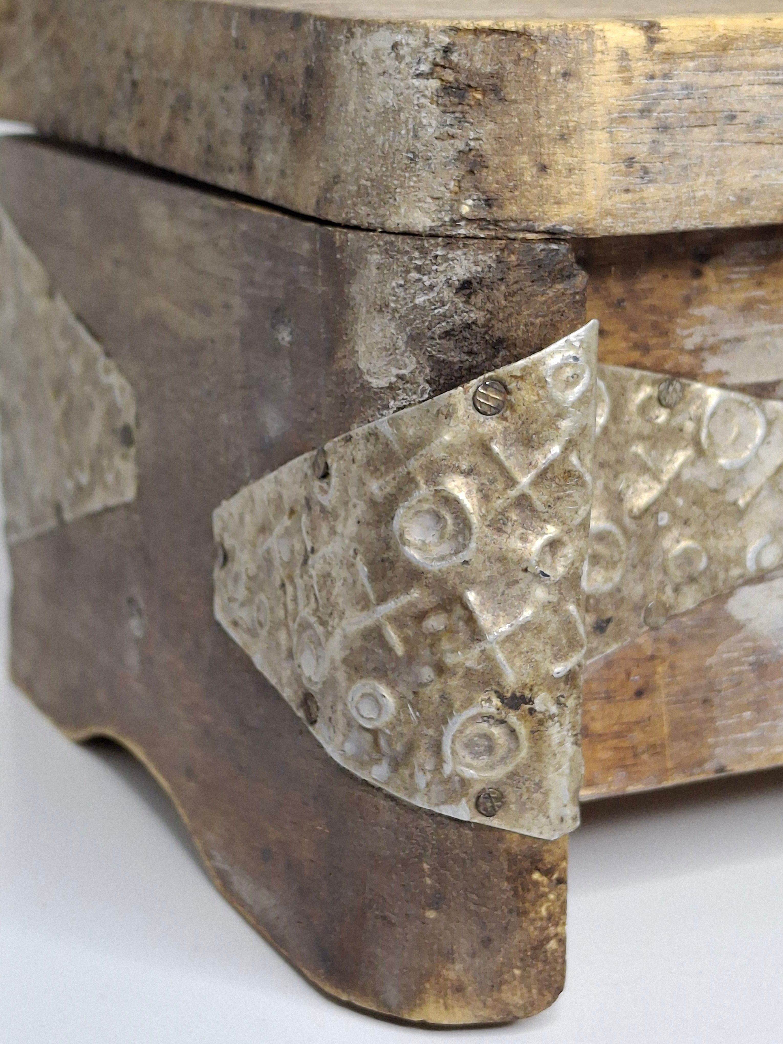 Vintage Wooden Box with Metal Inlay - Rustic Storage Keepsake