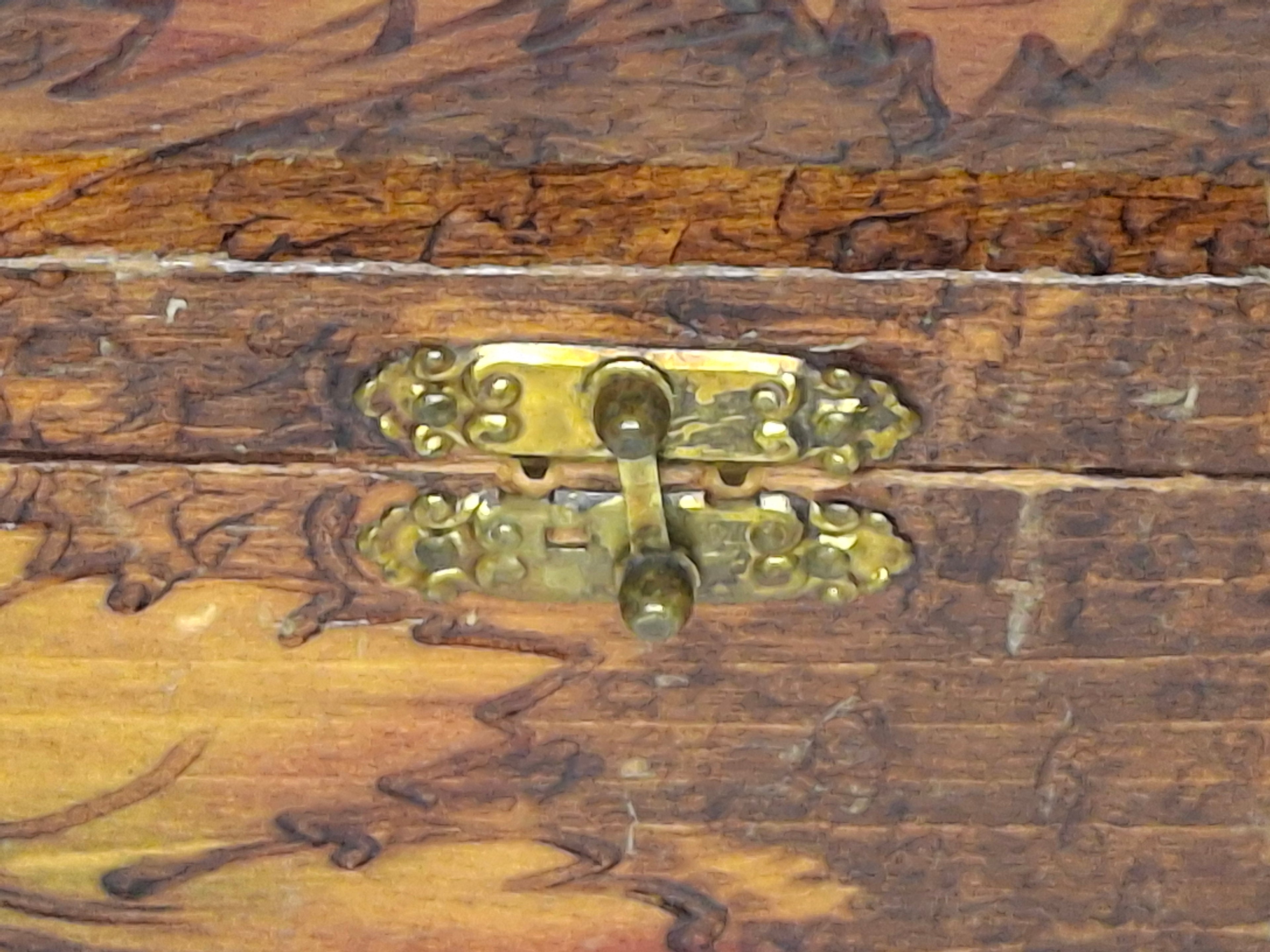 Vintage 1920s-1940s Pyrography Wooden Trinket Box - Hand-Burned Grape Vine Design, Brass Hinge, Partial New York Maker Label