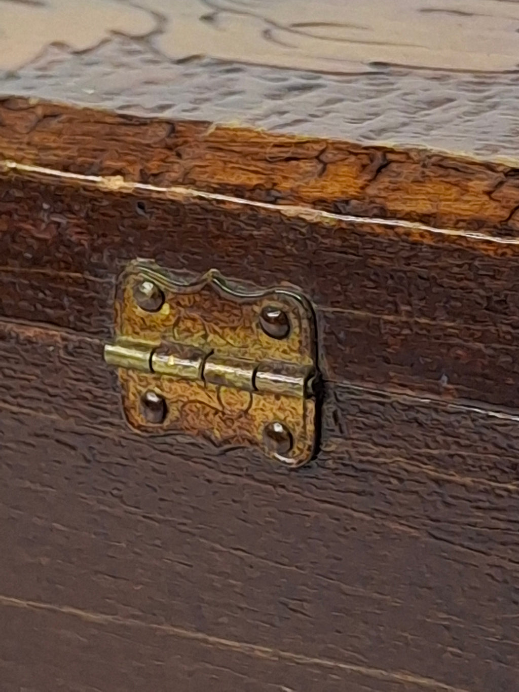 Vintage 1920s-1940s Pyrography Wooden Trinket Box - Hand-Burned Grape Vine Design, Brass Hinge, Partial New York Maker Label