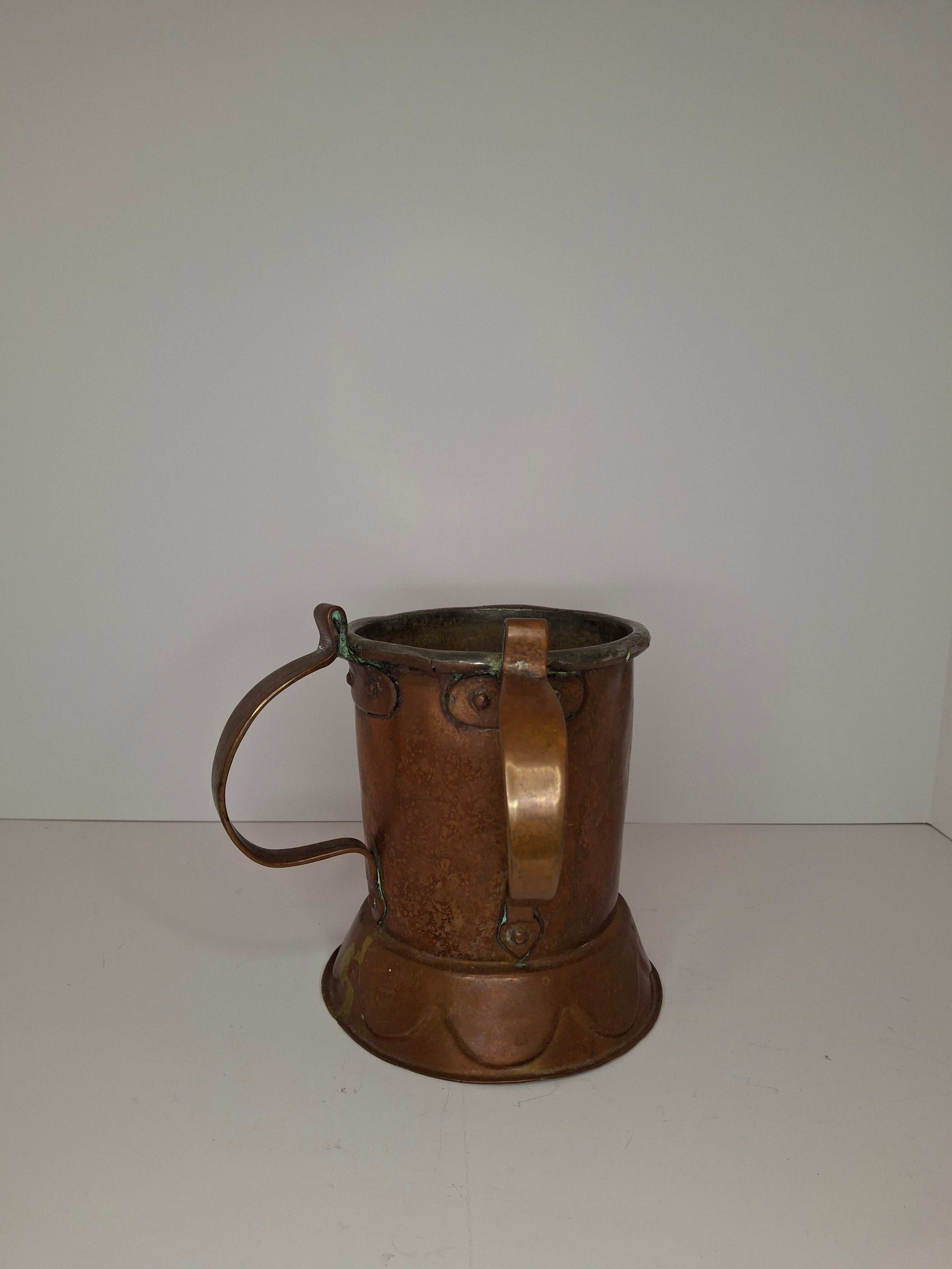 Very Rare Antique Early 1800s Russian Copper Netilat Yadayim Washing Cup with Unique Base - Jewish Ritual Vessel