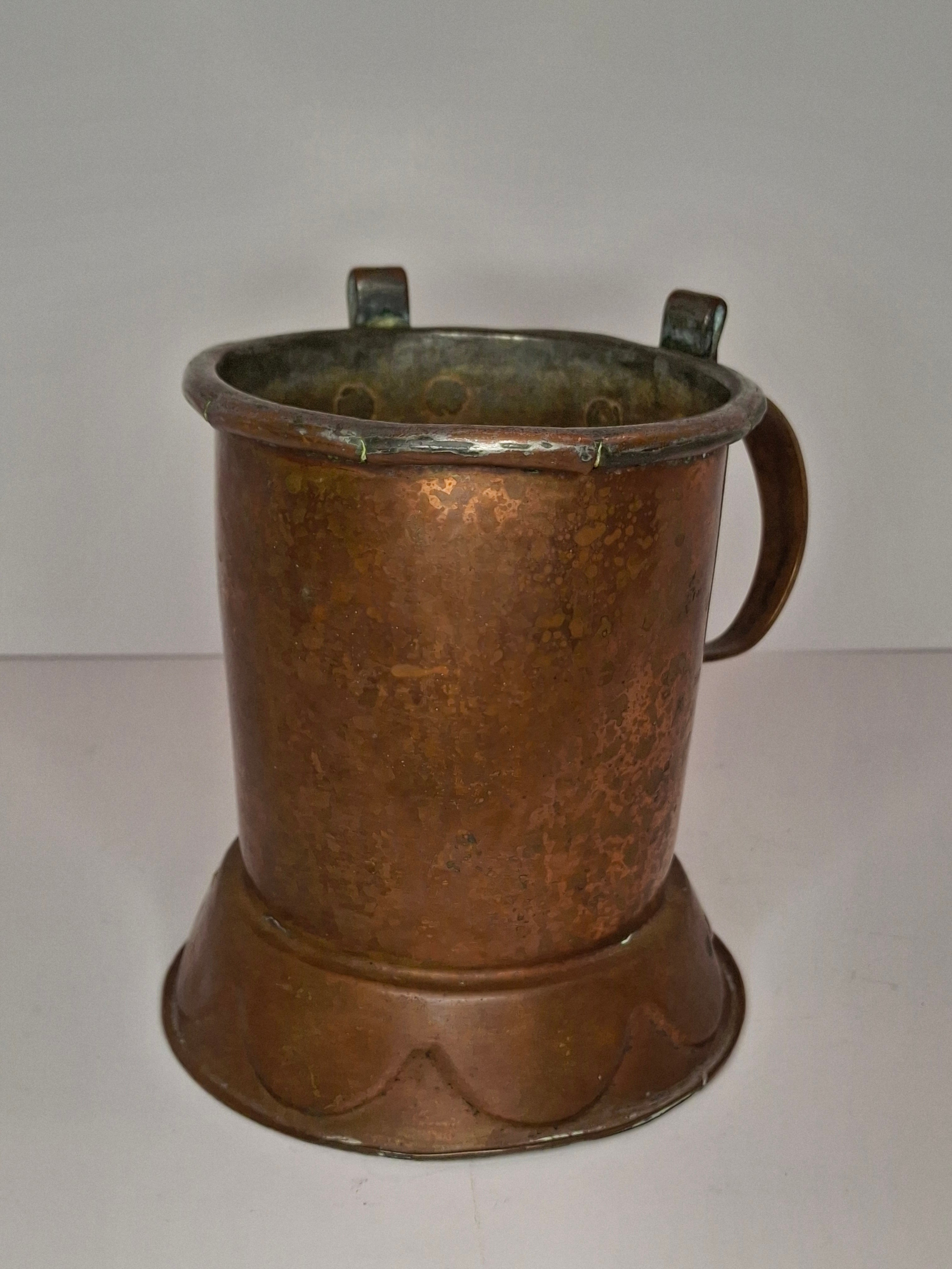 Very Rare Antique Early 1800s Russian Copper Netilat Yadayim Washing Cup with Unique Base - Jewish Ritual Vessel