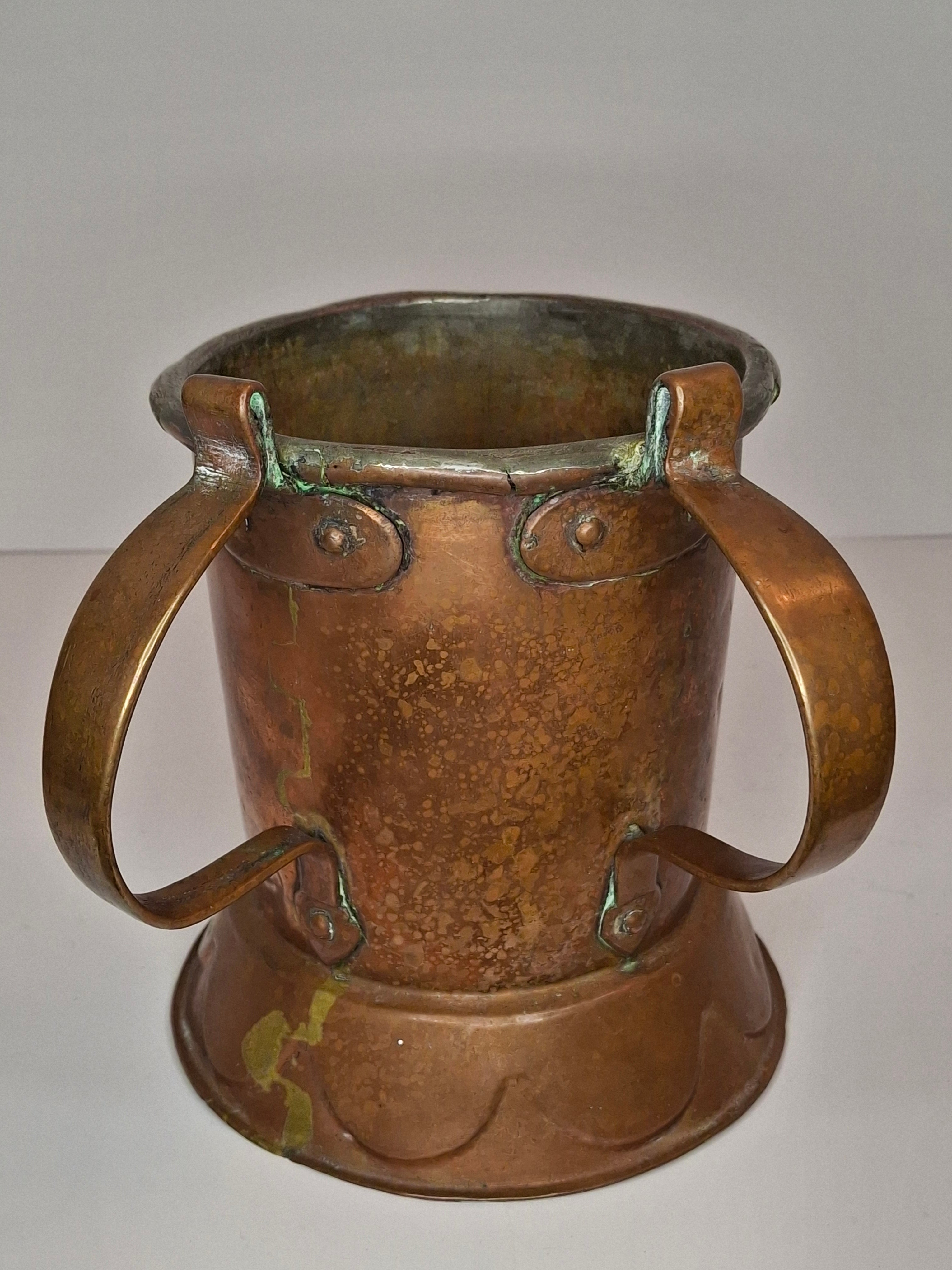 Very Rare Antique Early 1800s Russian Copper Netilat Yadayim Washing Cup with Unique Base - Jewish Ritual Vessel