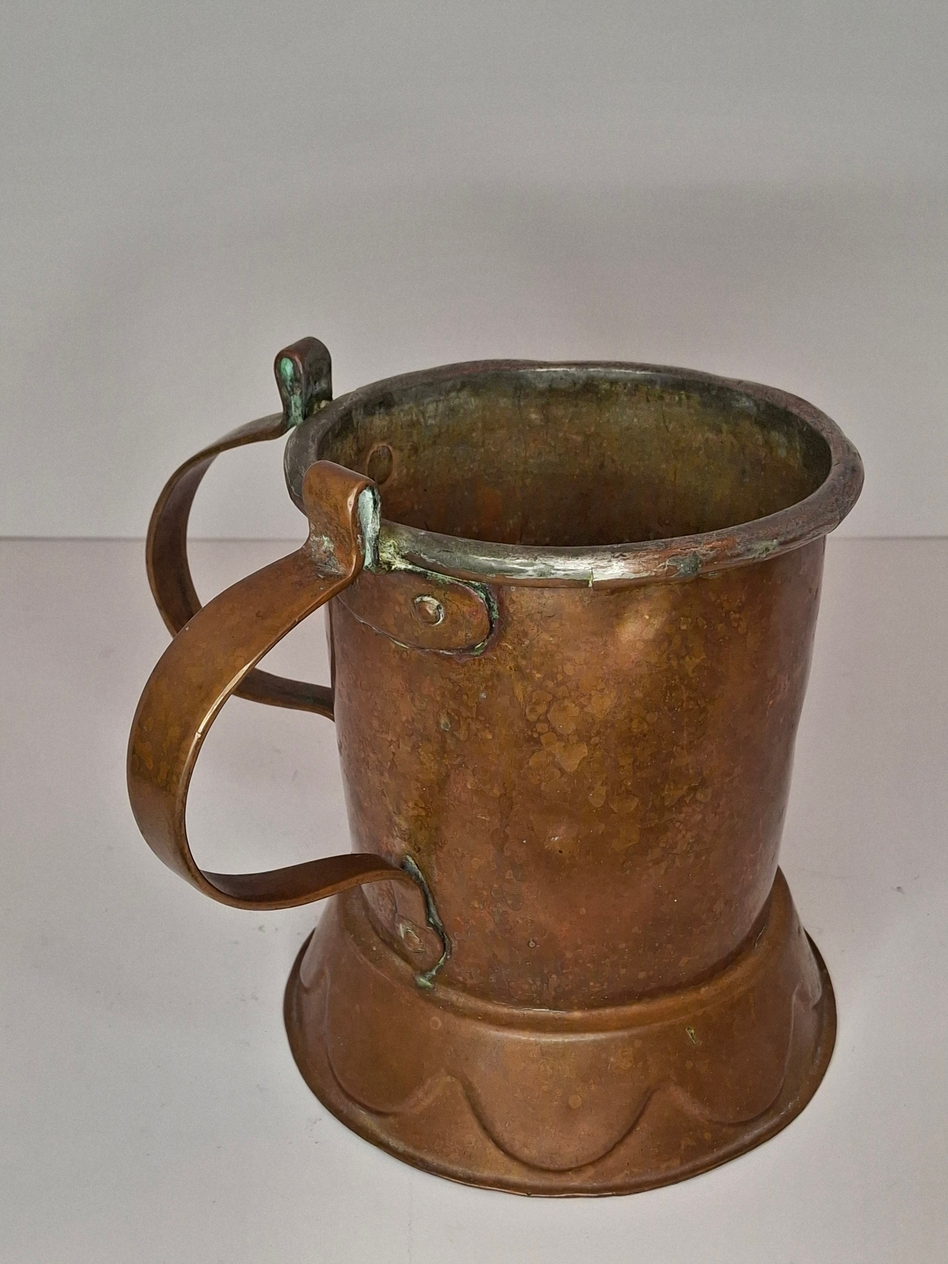 Very Rare Antique Early 1800s Russian Copper Netilat Yadayim Washing Cup with Unique Base - Jewish Ritual Vessel