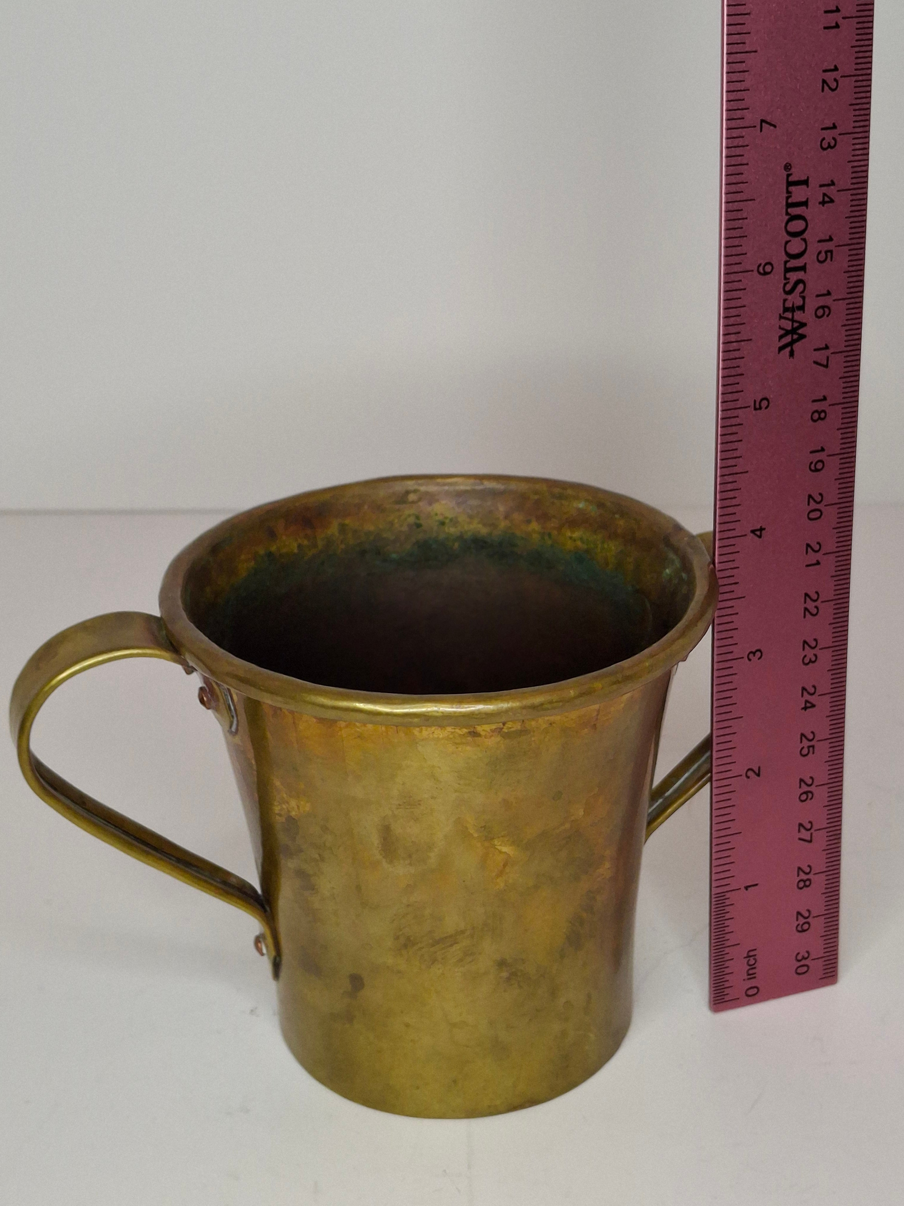 Antique Russian Brass Netilat Yadayim Hand Washing Cup, Circa 1898 Maker's Mark, Tula