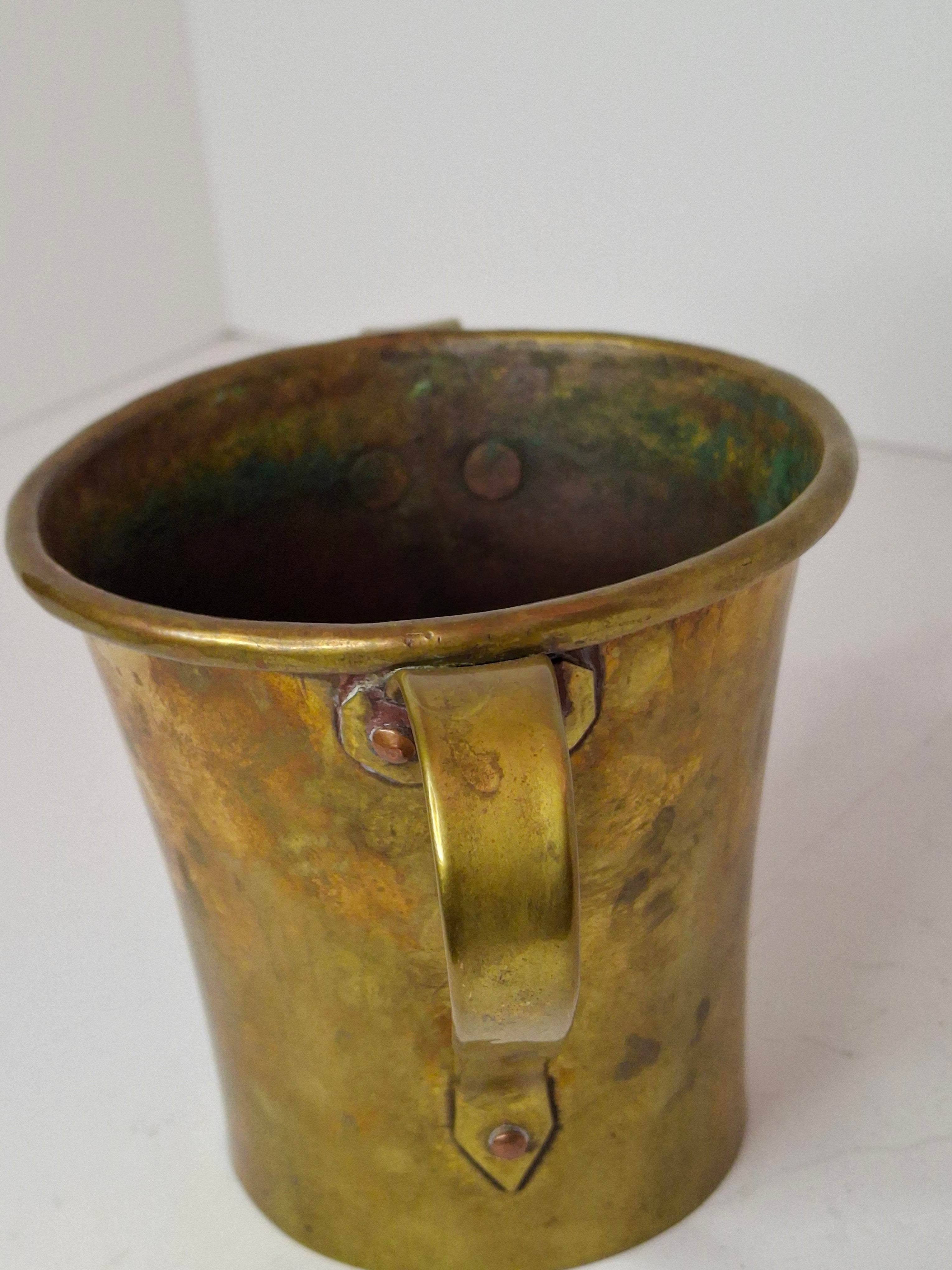 Antique Russian Brass Netilat Yadayim Hand Washing Cup, Circa 1898 Maker's Mark, Tula