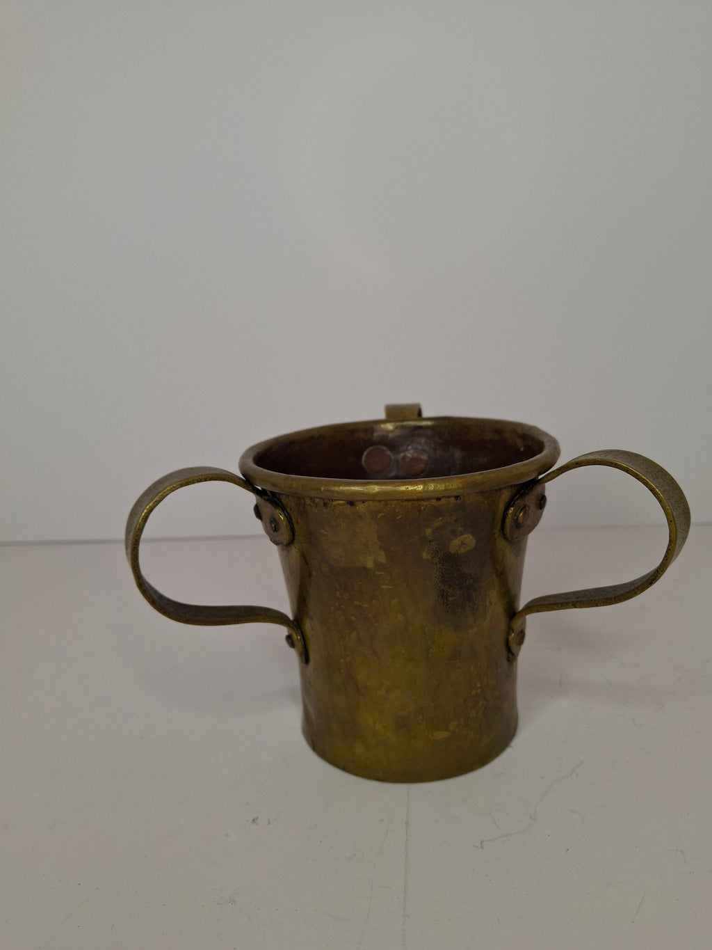 Antique 19th C Imperial Russian Tula Brass 3-Handled Netilat Yadayim Judaica Ritual Laver Cup w/ Eagle Hallmark