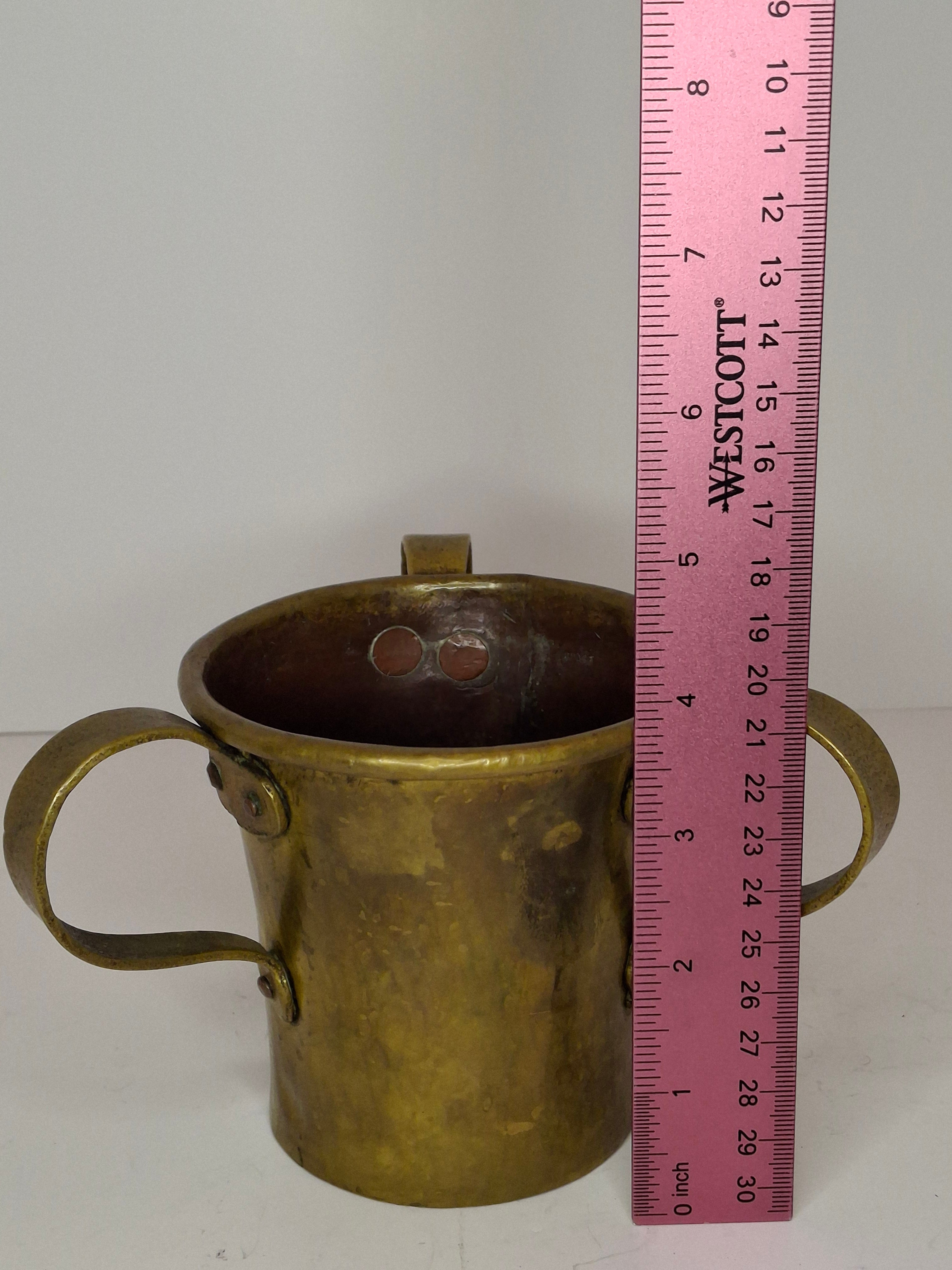 Antique 19th C Imperial Russian Tula Brass 3-Handled Netilat Yadayim Judaica Ritual Laver Cup w/ Eagle Hallmark