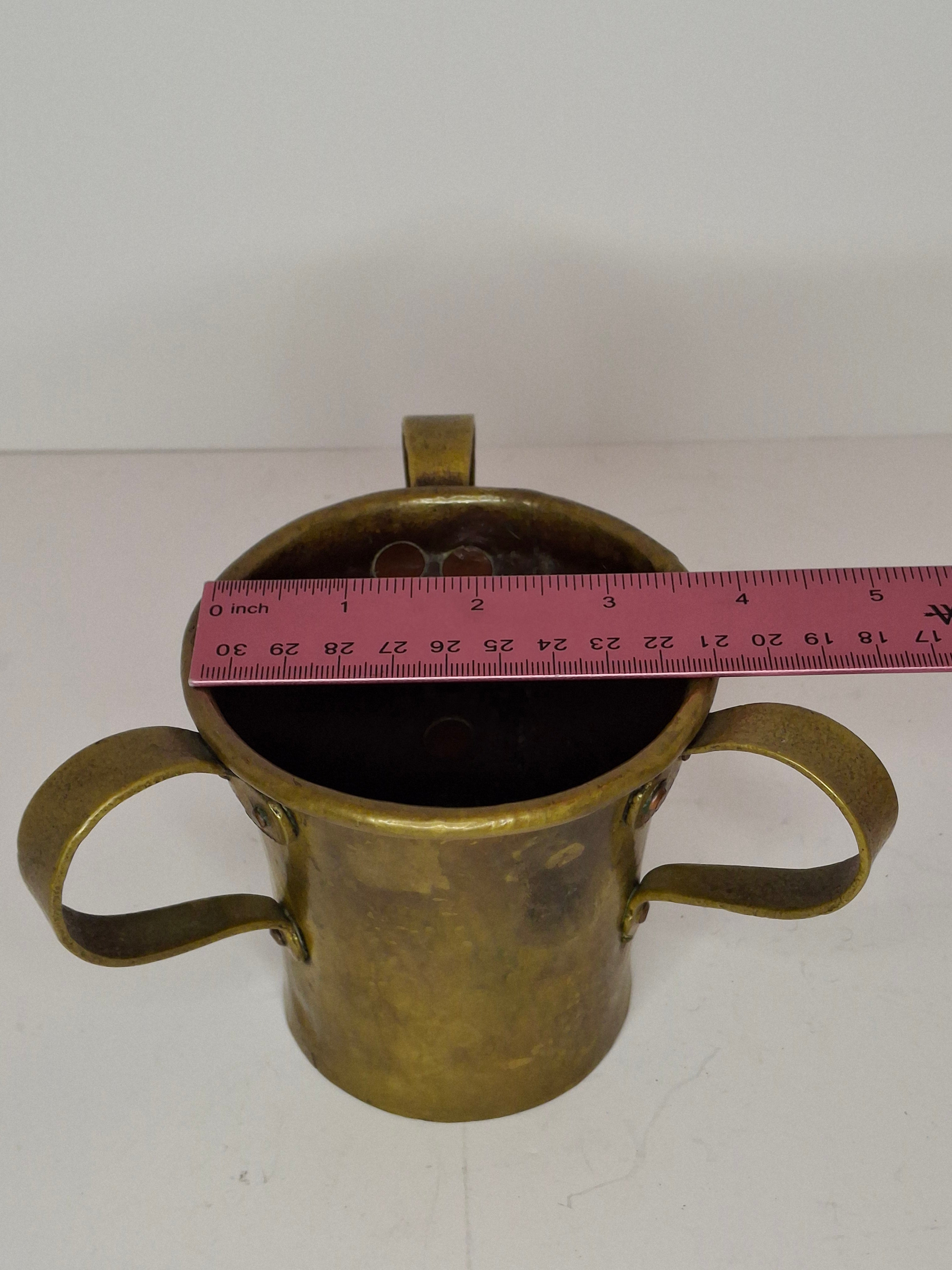Antique 19th C Imperial Russian Tula Brass 3-Handled Netilat Yadayim Judaica Ritual Laver Cup w/ Eagle Hallmark