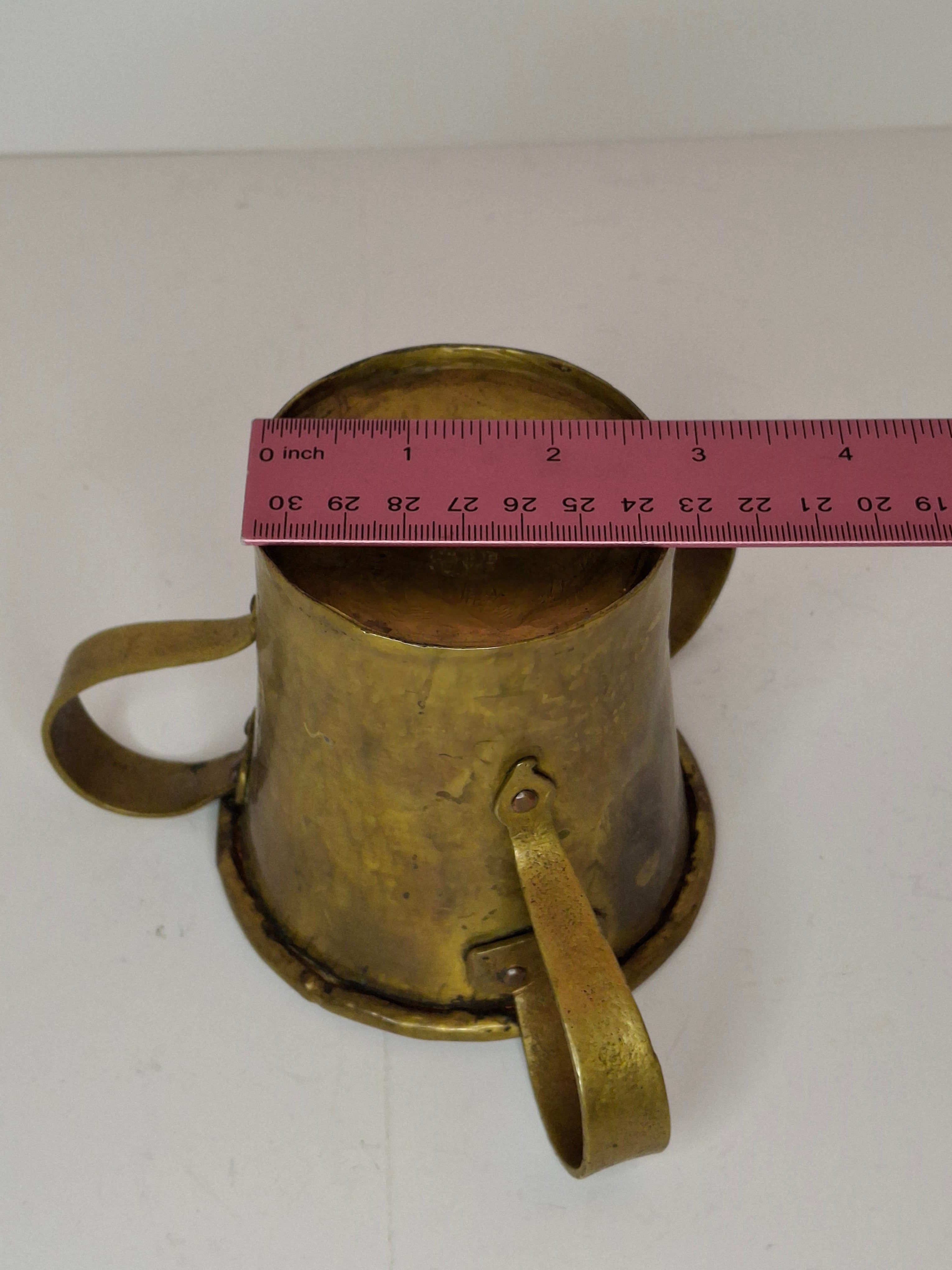 Antique 19th C Imperial Russian Tula Brass 3-Handled Netilat Yadayim Judaica Ritual Laver Cup w/ Eagle Hallmark