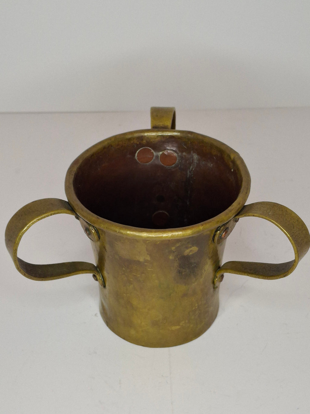 Antique 19th C Imperial Russian Tula Brass 3-Handled Netilat Yadayim Judaica Ritual Laver Cup w/ Eagle Hallmark