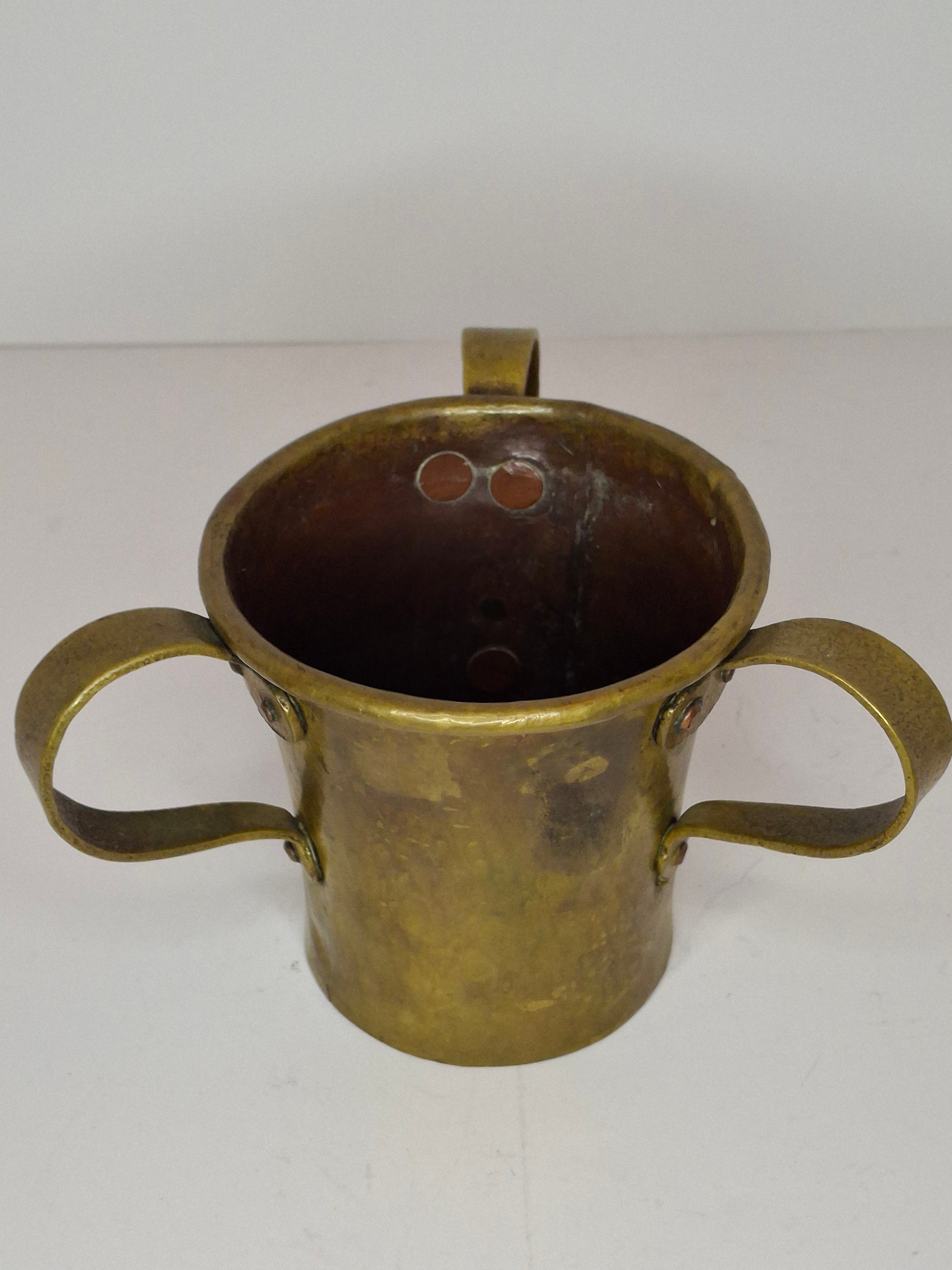 Antique 19th C Imperial Russian Tula Brass 3-Handled Netilat Yadayim Judaica Ritual Laver Cup w/ Eagle Hallmark