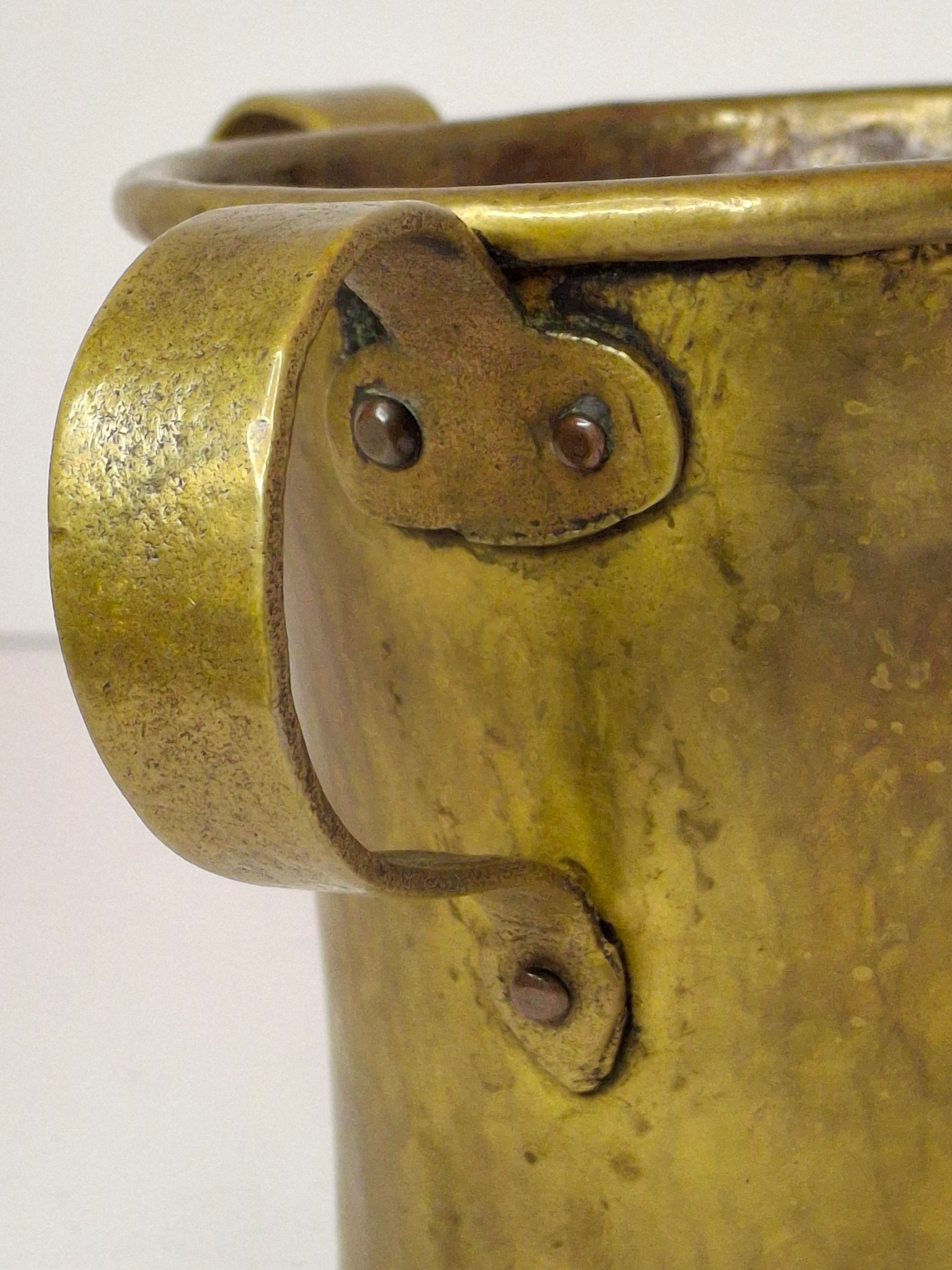 Antique 19th C Imperial Russian Tula Brass 3-Handled Netilat Yadayim Judaica Ritual Laver Cup w/ Eagle Hallmark