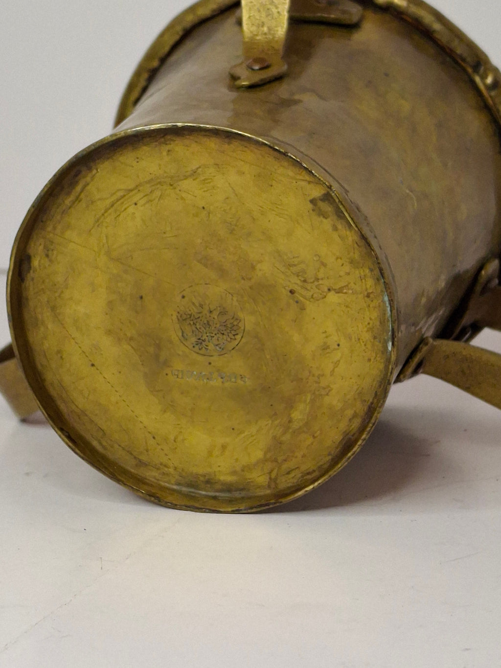 Antique 19th C Imperial Russian Tula Brass 3-Handled Netilat Yadayim Judaica Ritual Laver Cup w/ Eagle Hallmark