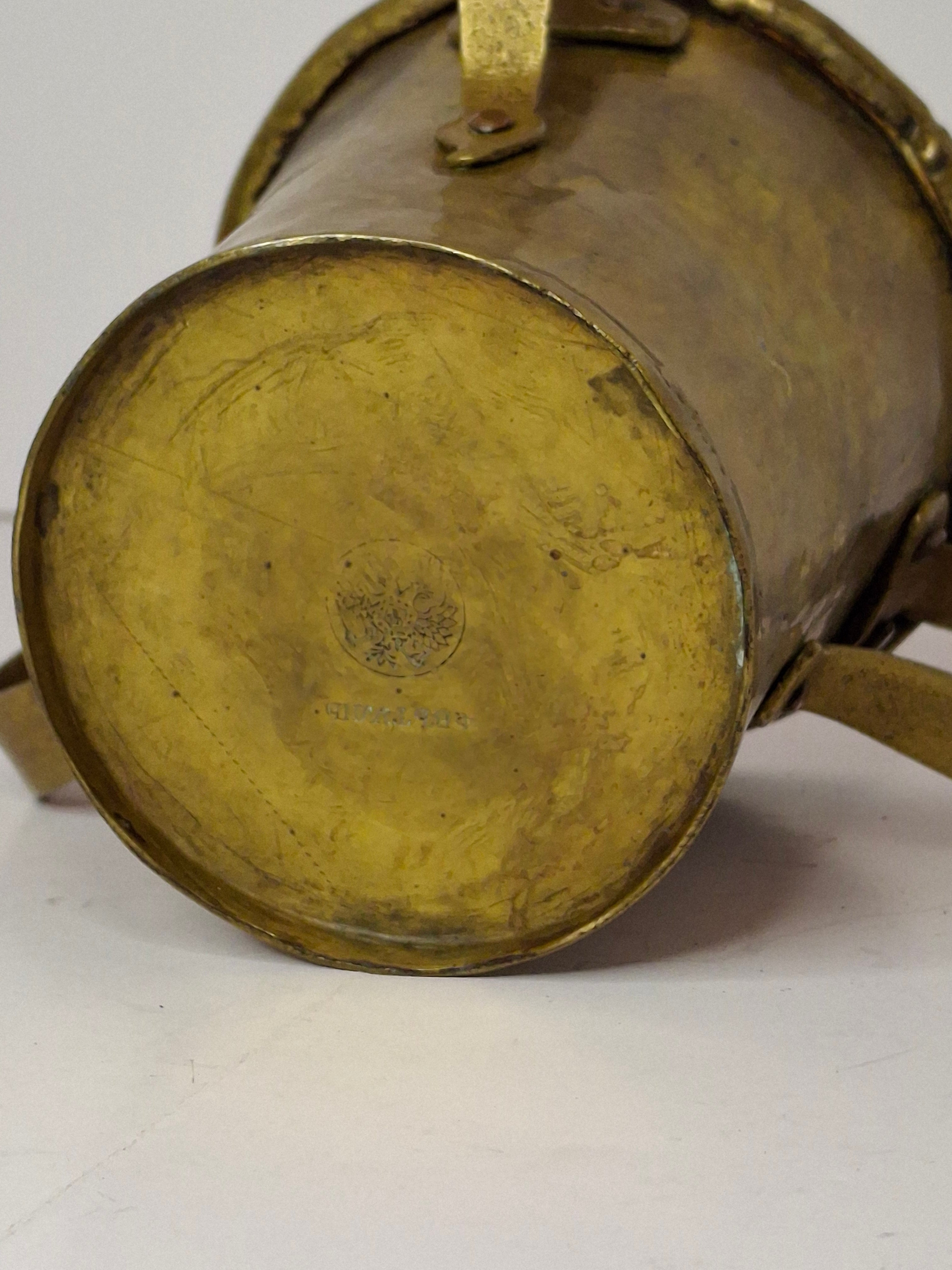 Antique 19th C Imperial Russian Tula Brass 3-Handled Netilat Yadayim Judaica Ritual Laver Cup w/ Eagle Hallmark