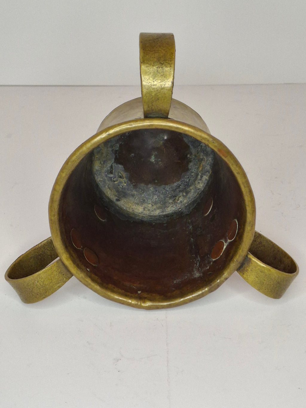 Antique 19th C Imperial Russian Tula Brass 3-Handled Netilat Yadayim Judaica Ritual Laver Cup w/ Eagle Hallmark