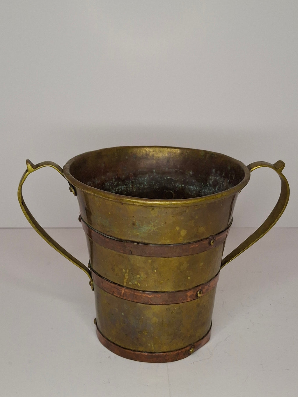 Antique 18th or 19thC Brass & Copper Measure Two-Handled Wash Cup Netilat Yadayim Negel Vasser