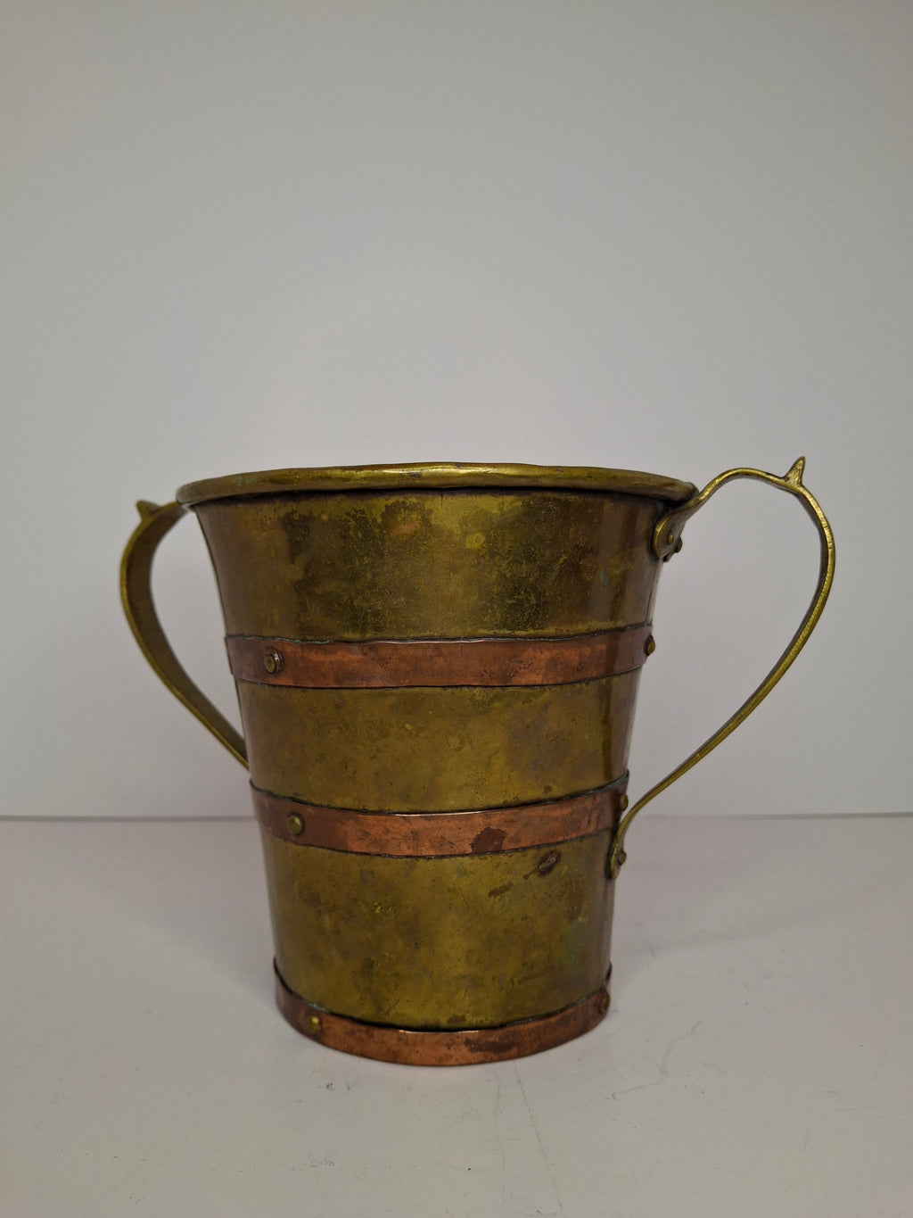 Antique 18th or 19thC Brass & Copper Measure Two-Handled Wash Cup Netilat Yadayim Negel Vasser