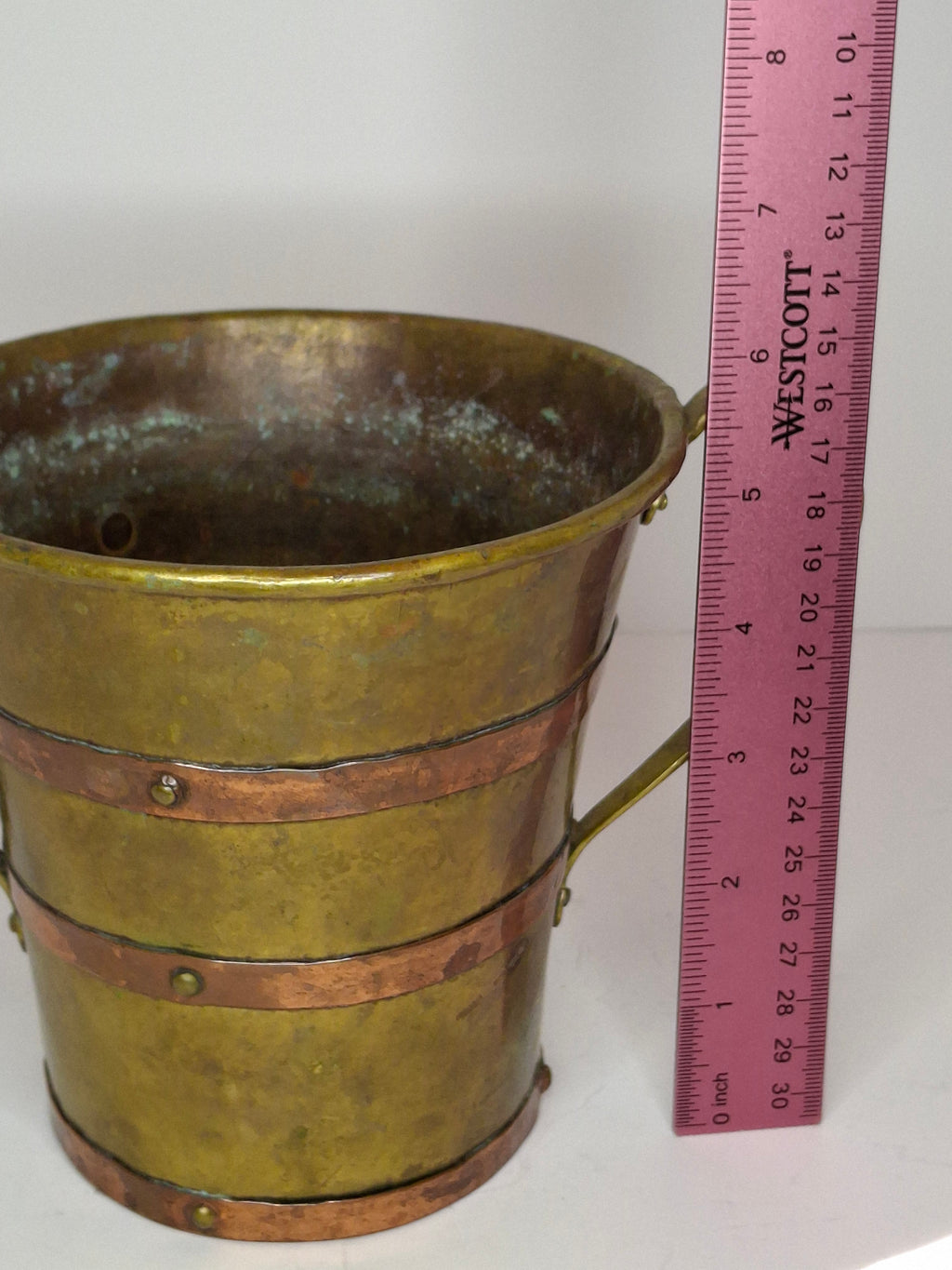 Antique 18th or 19thC Brass & Copper Measure Two-Handled Wash Cup Netilat Yadayim Negel Vasser