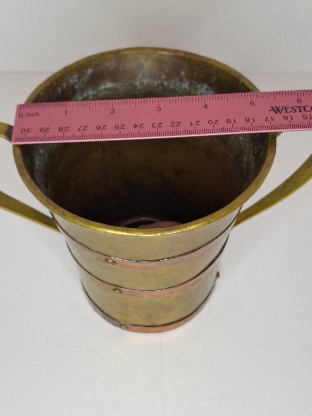 Antique 18th or 19thC Brass & Copper Measure Two-Handled Wash Cup Netilat Yadayim Negel Vasser