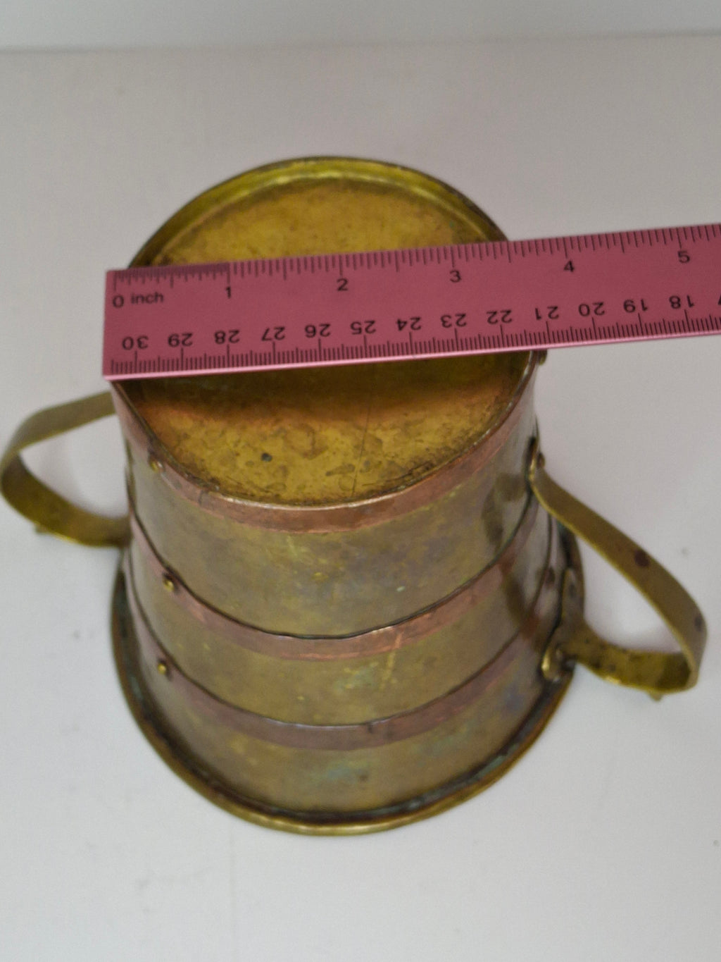 Antique 18th or 19thC Brass & Copper Measure Two-Handled Wash Cup Netilat Yadayim Negel Vasser