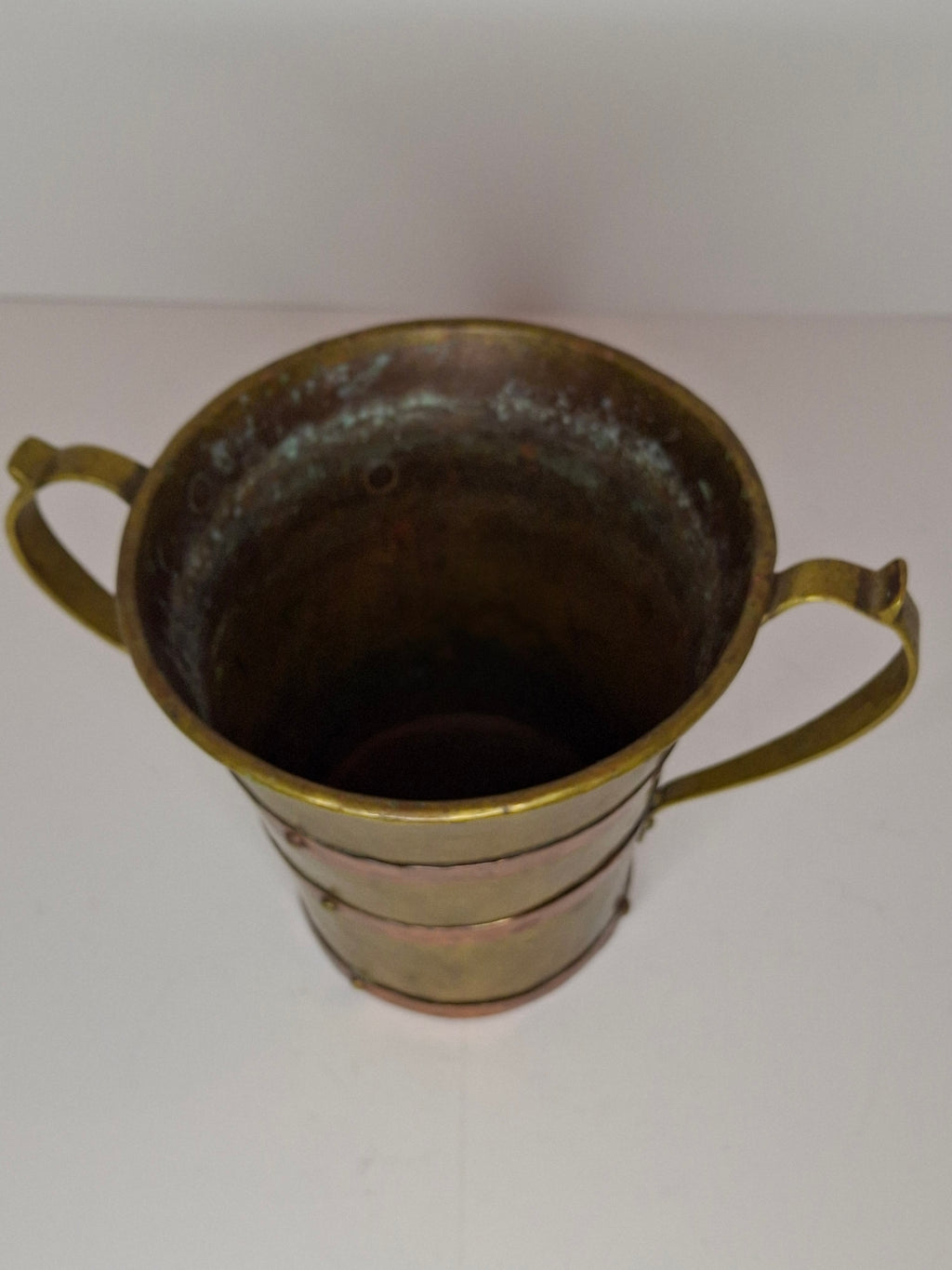 Antique 18th or 19thC Brass & Copper Measure Two-Handled Wash Cup Netilat Yadayim Negel Vasser