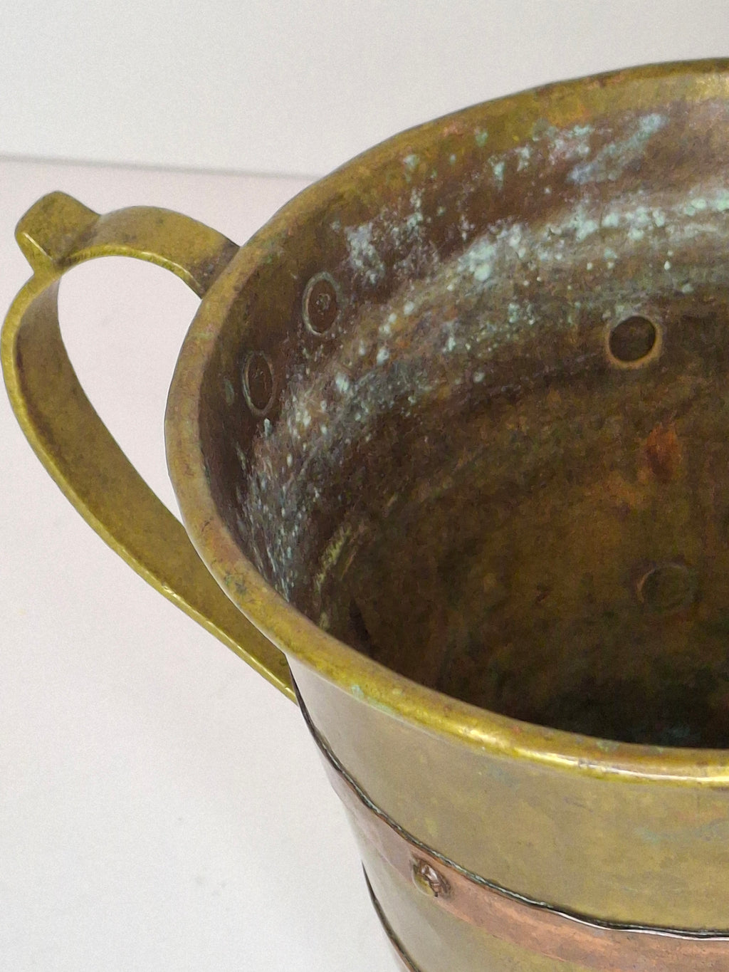 Antique 18th or 19thC Brass & Copper Measure Two-Handled Wash Cup Netilat Yadayim Negel Vasser