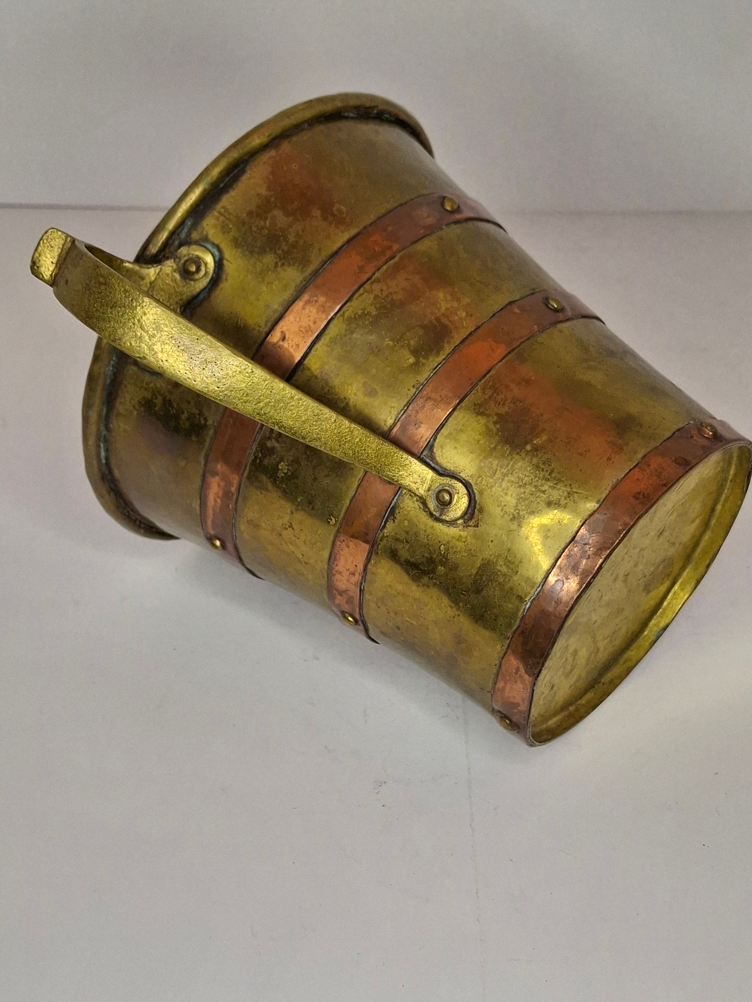Antique 18th or 19thC Brass & Copper Measure Two-Handled Wash Cup Netilat Yadayim Negel Vasser