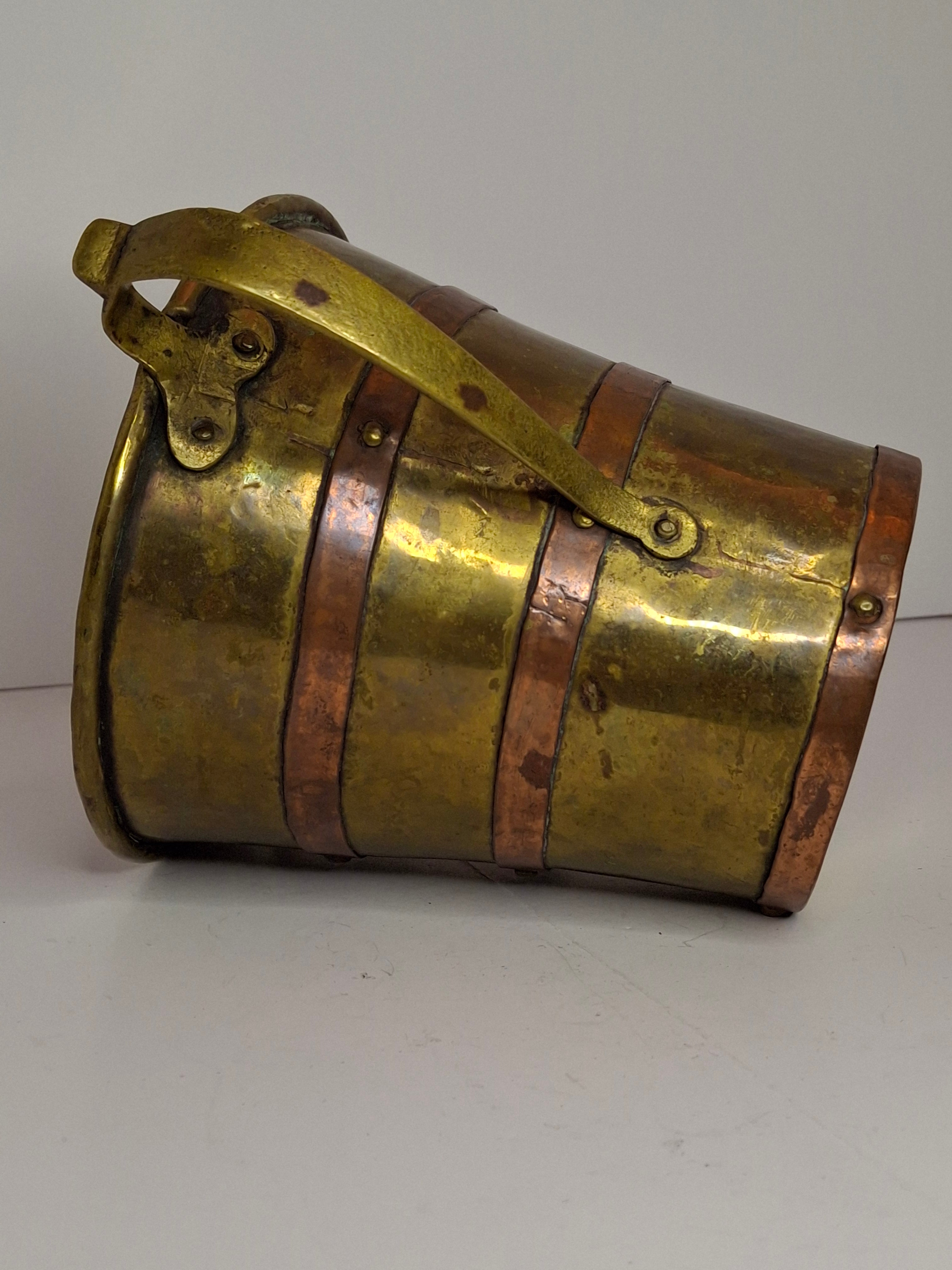 Antique 18th or 19thC Brass & Copper Measure Two-Handled Wash Cup Netilat Yadayim Negel Vasser