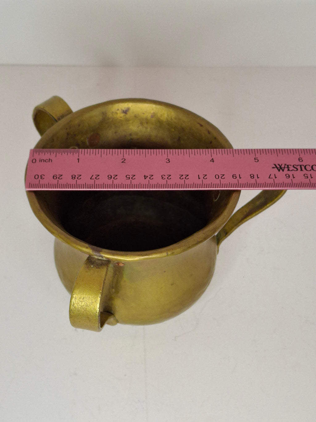 Antique Russian Brass Three-Handled Netilat Yadayim Cup - Hand Washing Laver, Marked with Double-Headed Eagle, Judaica (Circa Late 19th to Early 20th Century)