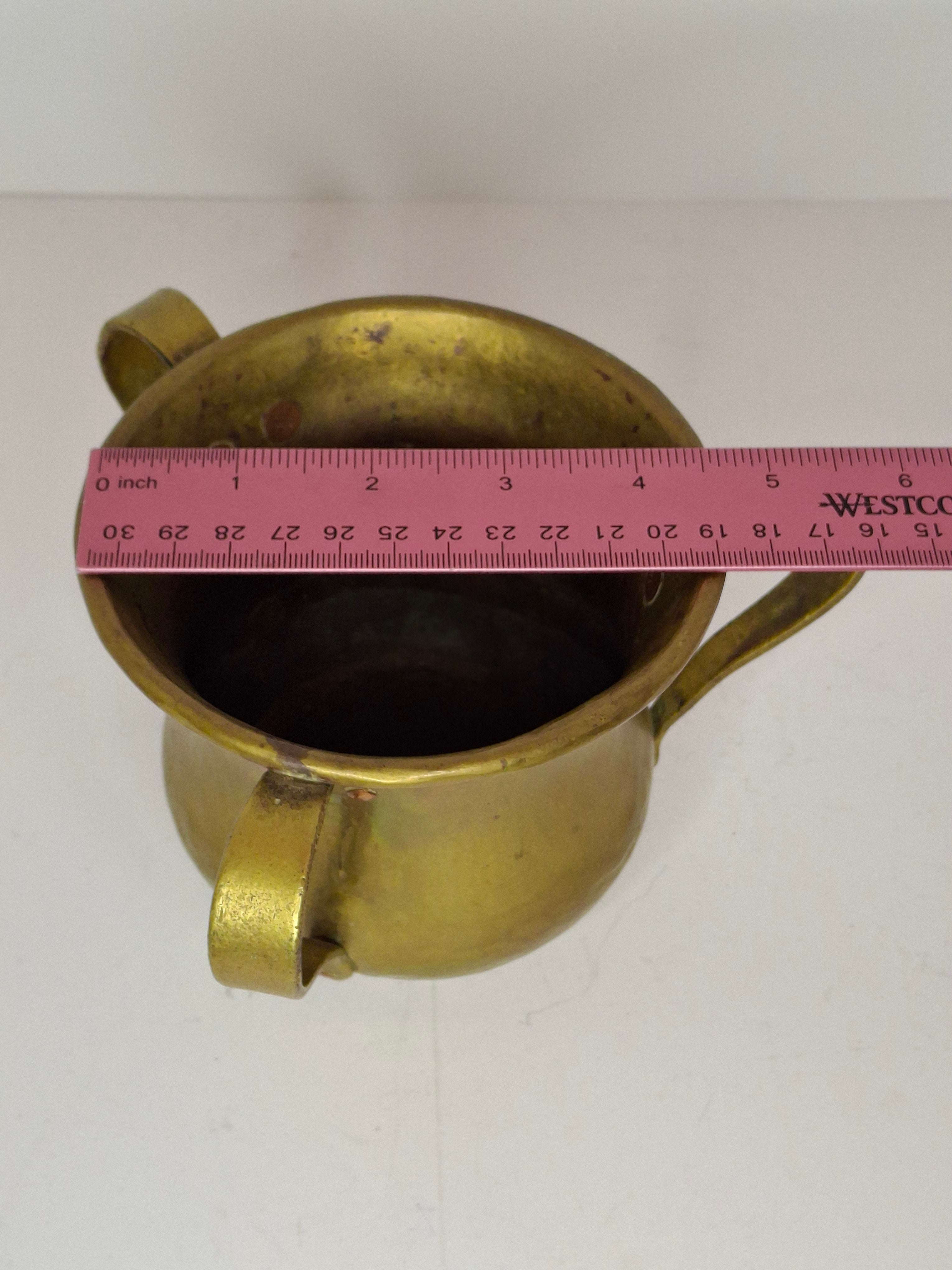 Antique Russian Brass Three-Handled Netilat Yadayim Cup - Hand Washing Laver, Marked with Double-Headed Eagle, Judaica (Circa Late 19th to Early 20th Century)
