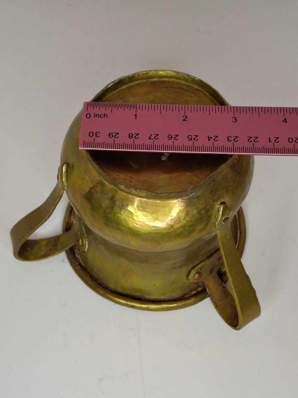 Antique Russian Brass Three-Handled Netilat Yadayim Cup - Hand Washing Laver, Marked with Double-Headed Eagle, Judaica (Circa Late 19th to Early 20th Century)