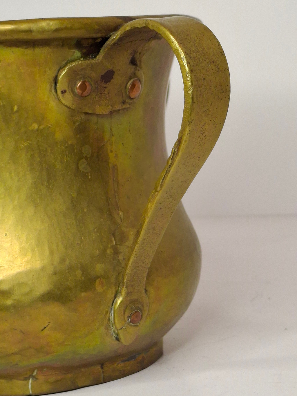 Antique Russian Brass Three-Handled Netilat Yadayim Cup - Hand Washing Laver, Marked with Double-Headed Eagle, Judaica (Circa Late 19th to Early 20th Century)