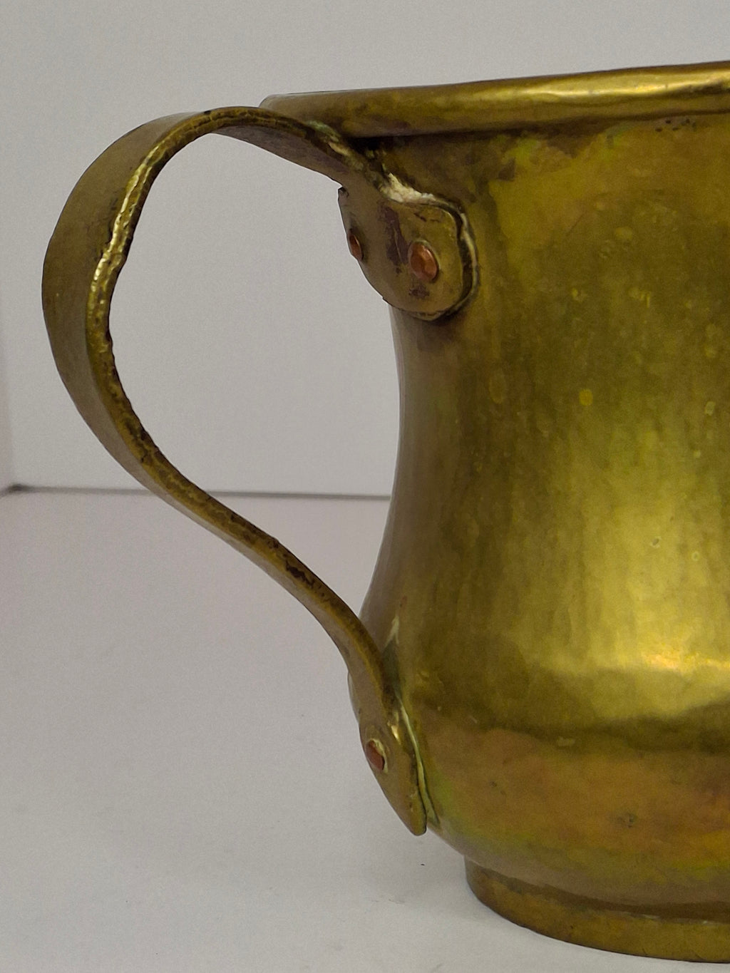 Antique Russian Brass Three-Handled Netilat Yadayim Cup - Hand Washing Laver, Marked with Double-Headed Eagle, Judaica (Circa Late 19th to Early 20th Century)