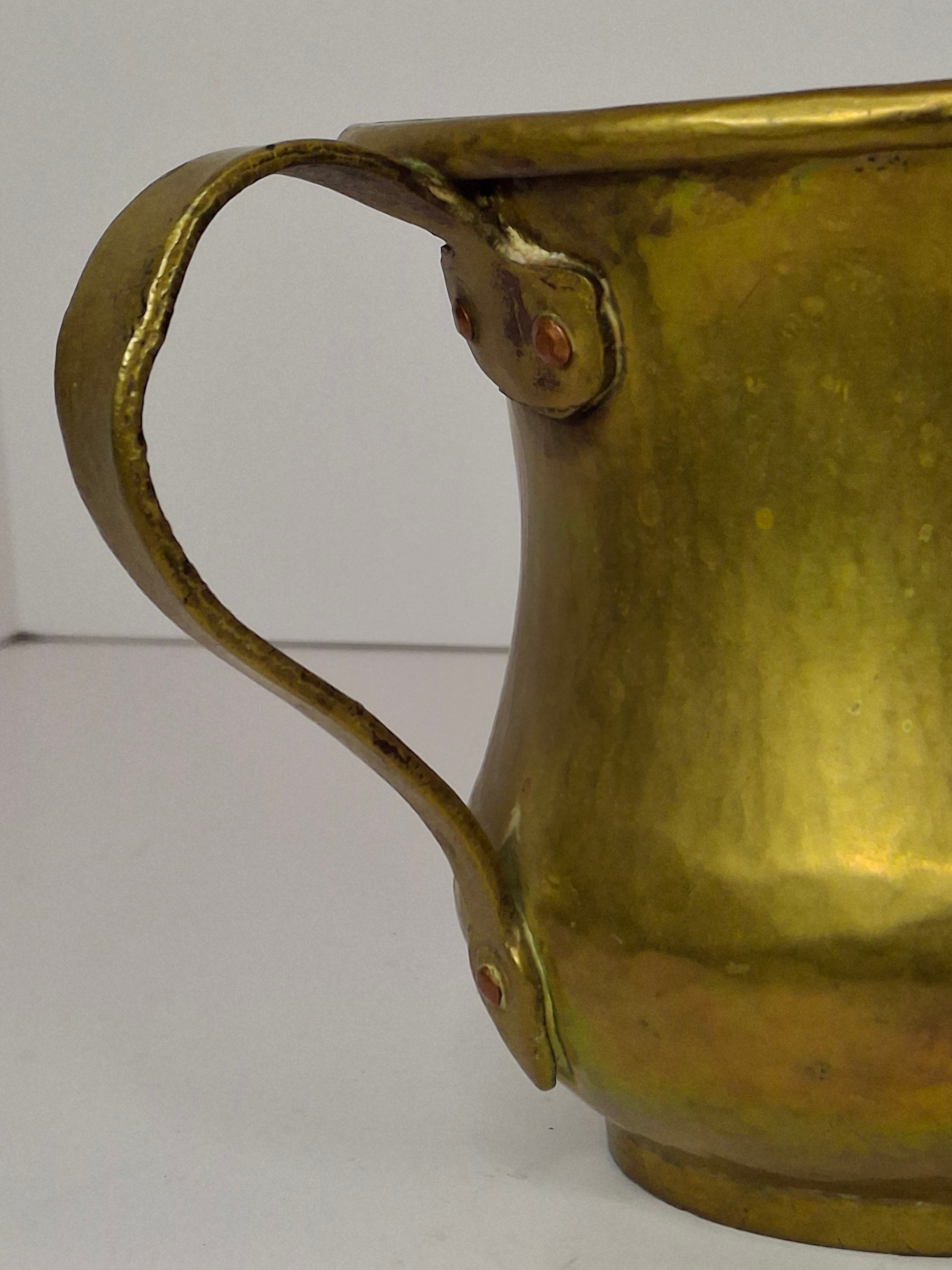 Antique Russian Brass Three-Handled Netilat Yadayim Cup - Hand Washing Laver, Marked with Double-Headed Eagle, Judaica (Circa Late 19th to Early 20th Century)