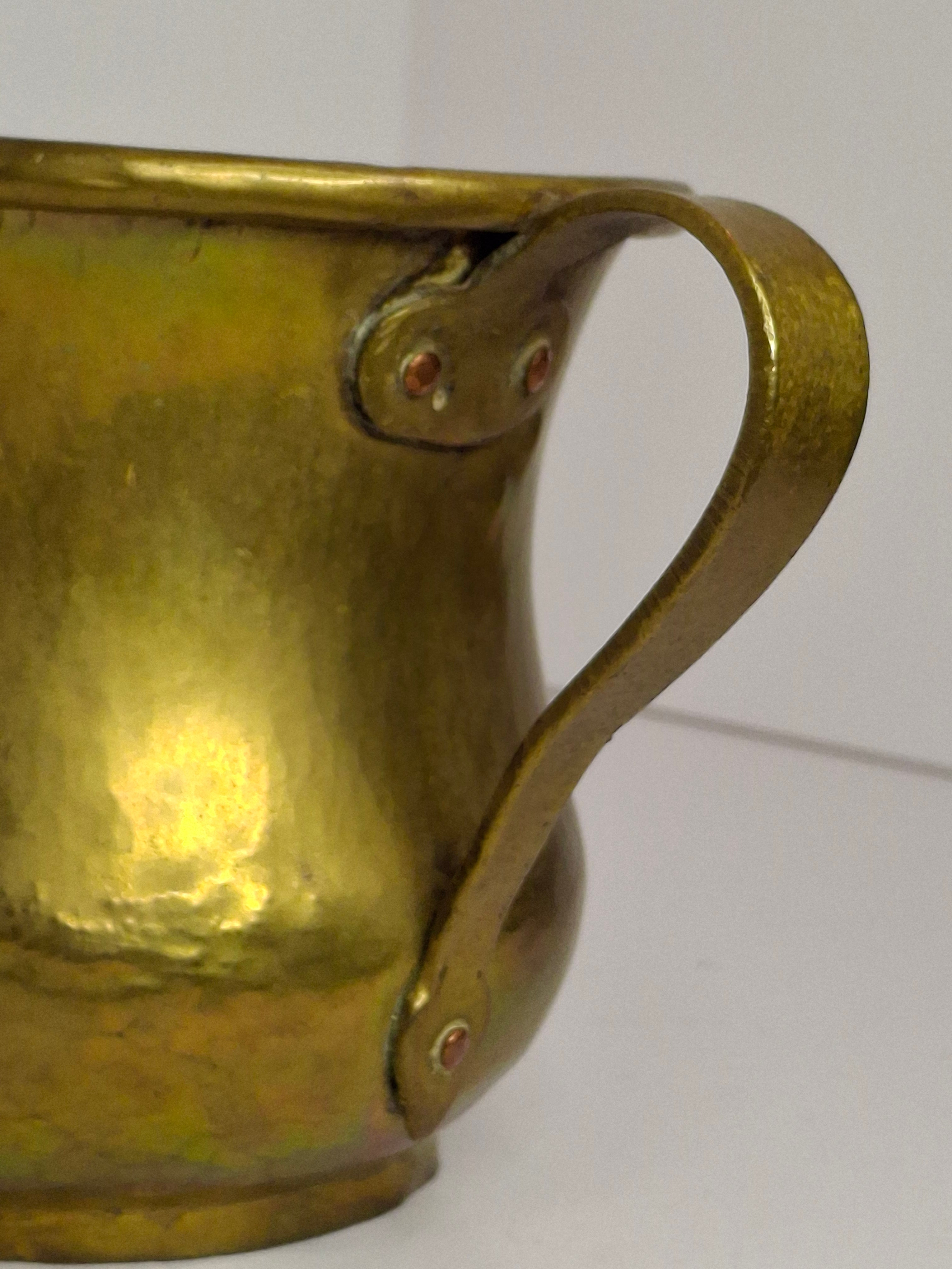 Antique Russian Brass Three-Handled Netilat Yadayim Cup - Hand Washing Laver, Marked with Double-Headed Eagle, Judaica (Circa Late 19th to Early 20th Century)