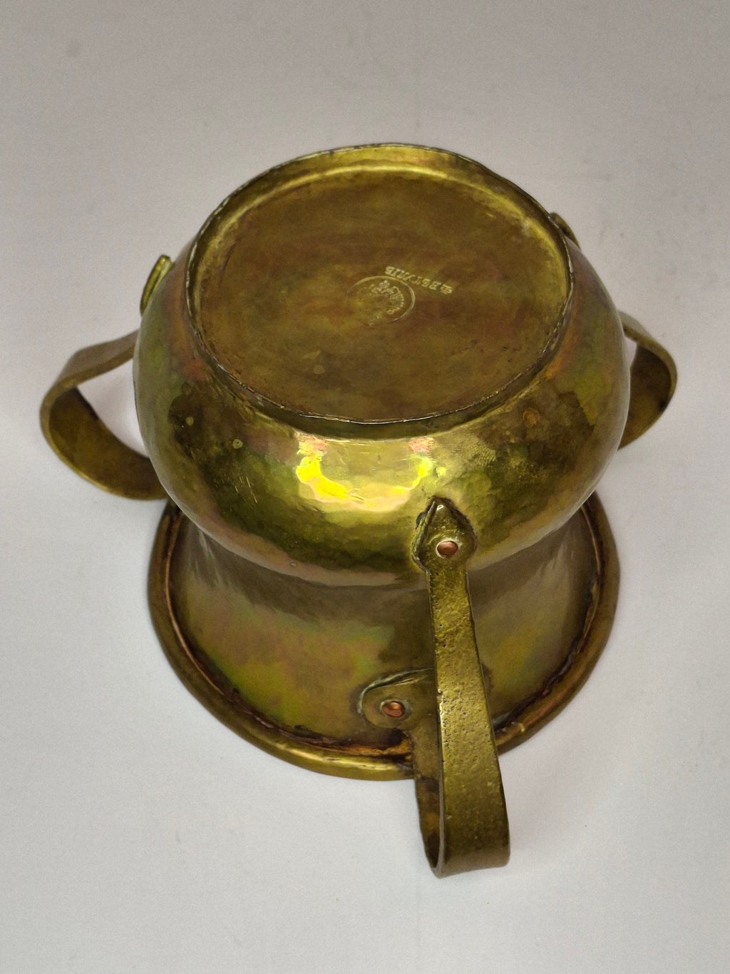 Antique Russian Brass Three-Handled Netilat Yadayim Cup - Hand Washing Laver, Marked with Double-Headed Eagle, Judaica (Circa Late 19th to Early 20th Century)