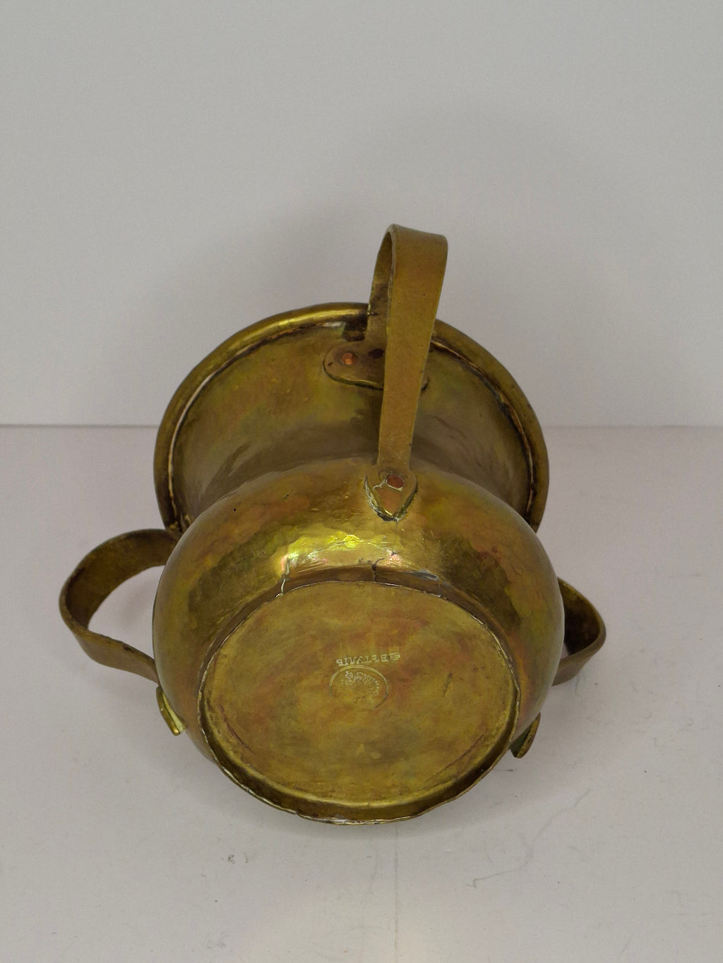 Antique Russian Brass Three-Handled Netilat Yadayim Cup - Hand Washing Laver, Marked with Double-Headed Eagle, Judaica (Circa Late 19th to Early 20th Century)
