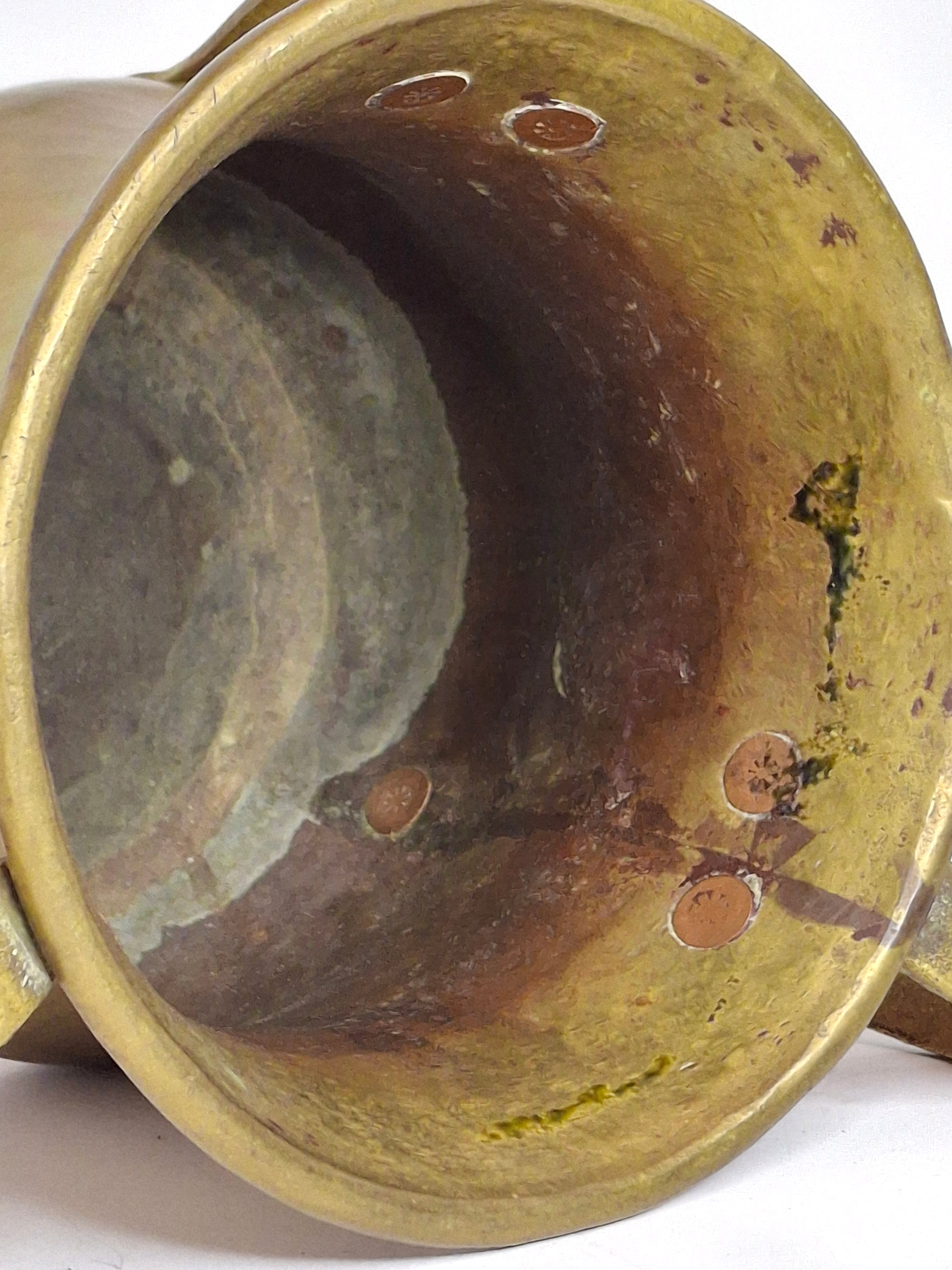 Antique Russian Brass Three-Handled Netilat Yadayim Cup - Hand Washing Laver, Marked with Double-Headed Eagle, Judaica (Circa Late 19th to Early 20th Century)