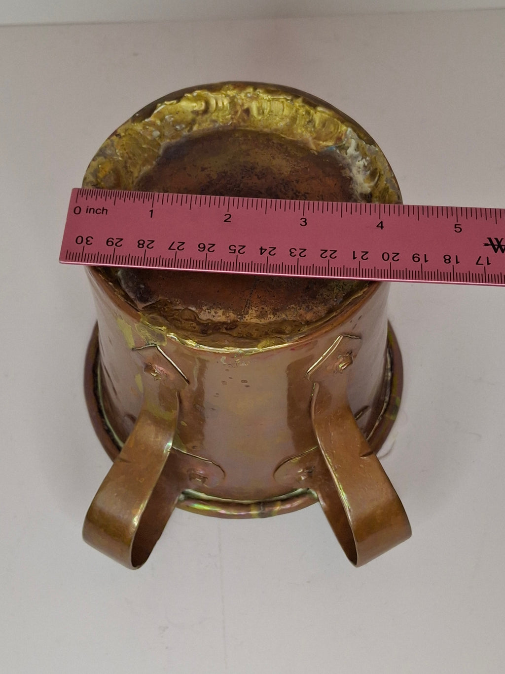 Rainbow Patina Antique Brass Double-Handled Netilat Yadayim Cup – Eastern European Judaica c.1890-1910 w/ Period Repairs