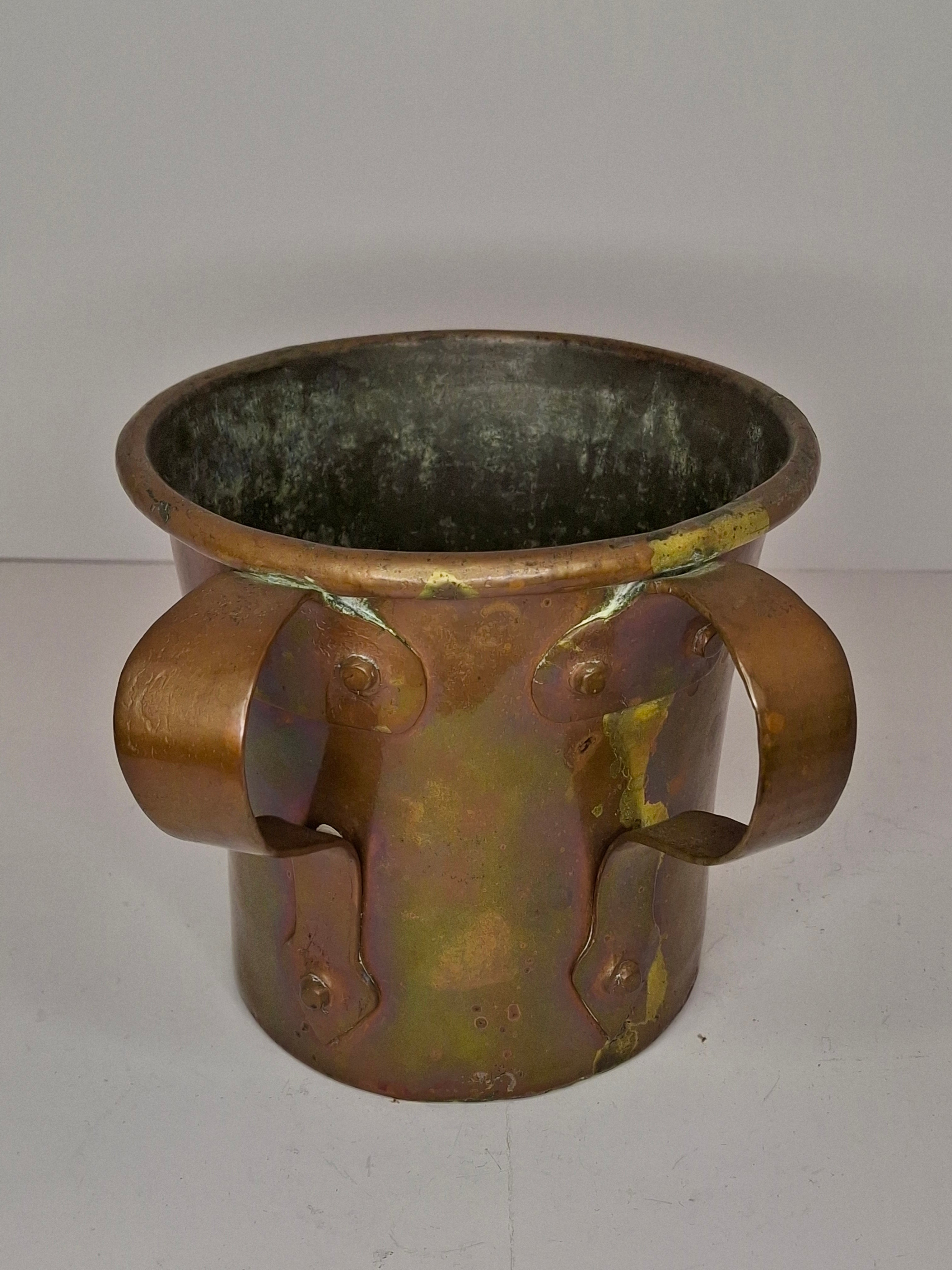 Rainbow Patina Antique Brass Double-Handled Netilat Yadayim Cup – Eastern European Judaica c.1890-1910 w/ Period Repairs