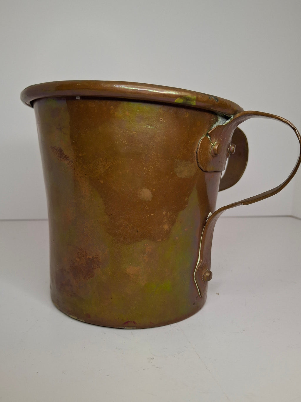 Rainbow Patina Antique Brass Double-Handled Netilat Yadayim Cup – Eastern European Judaica c.1890-1910 w/ Period Repairs