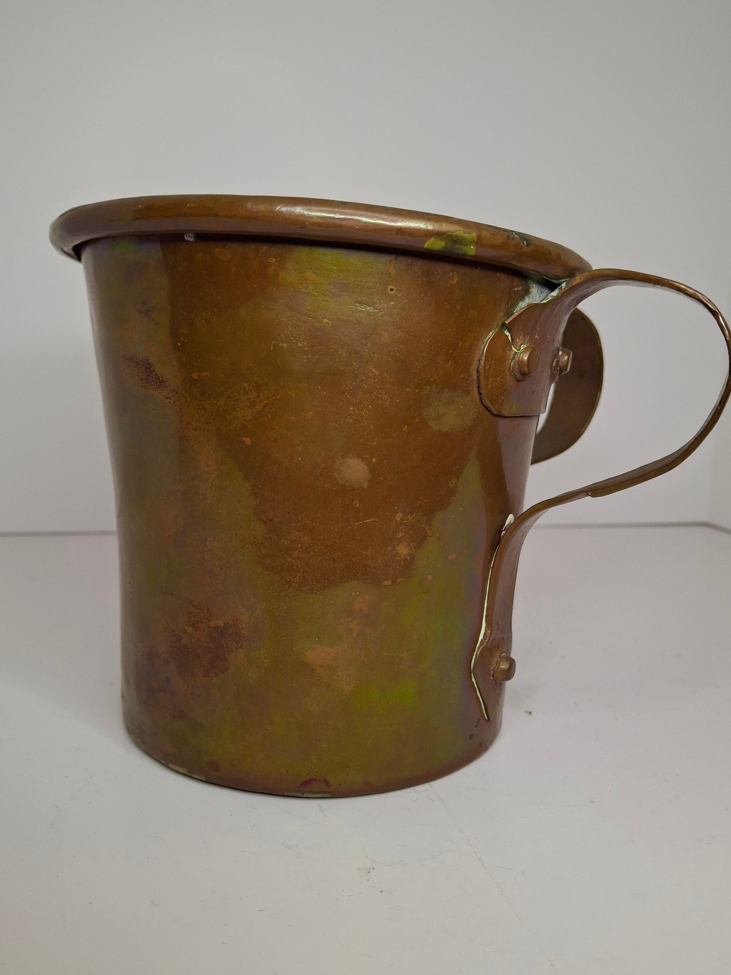 Rainbow Patina Antique Brass Double-Handled Netilat Yadayim Cup – Eastern European Judaica c.1890-1910 w/ Period Repairs
