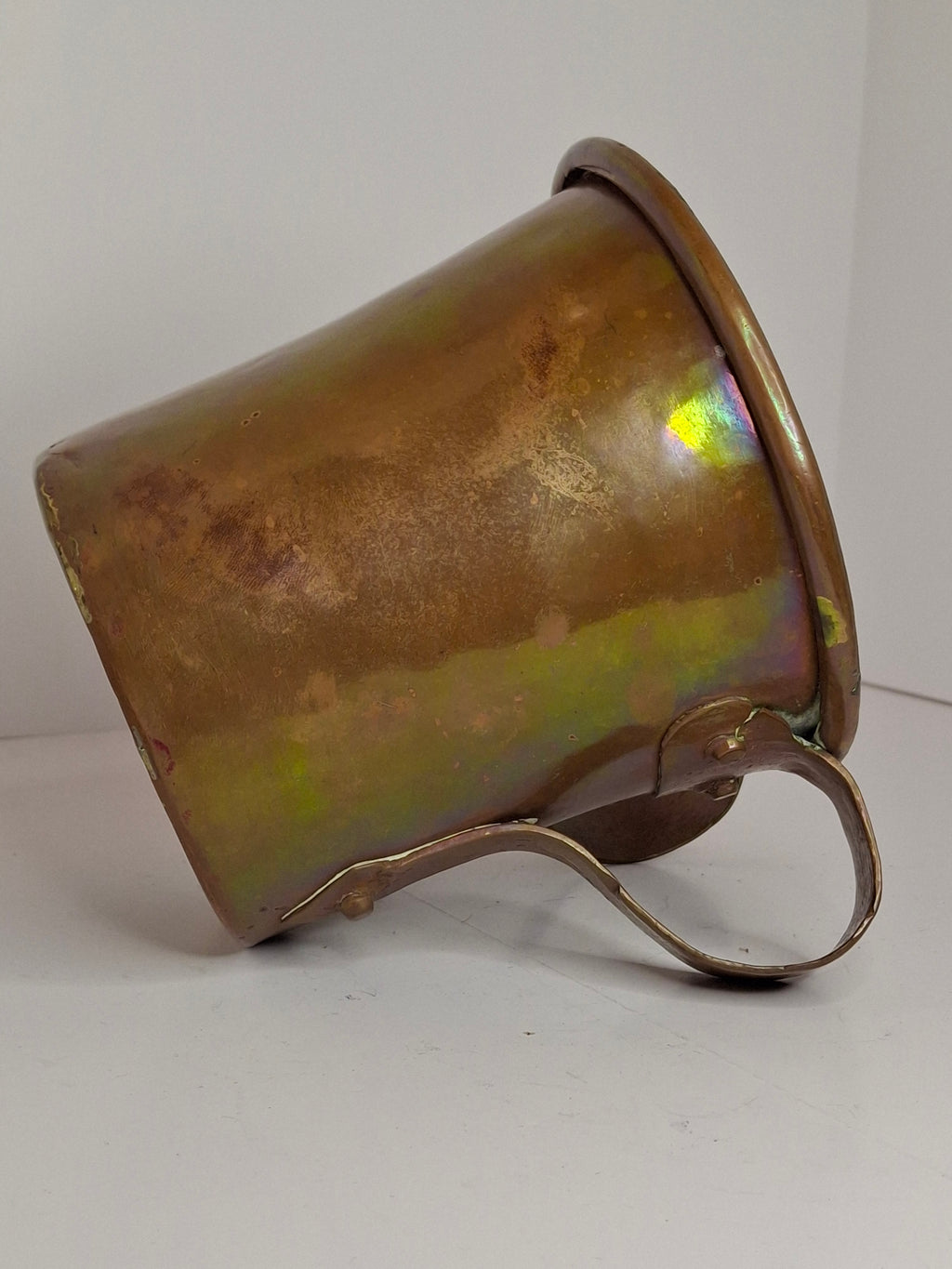 Rainbow Patina Antique Brass Double-Handled Netilat Yadayim Cup – Eastern European Judaica c.1890-1910 w/ Period Repairs