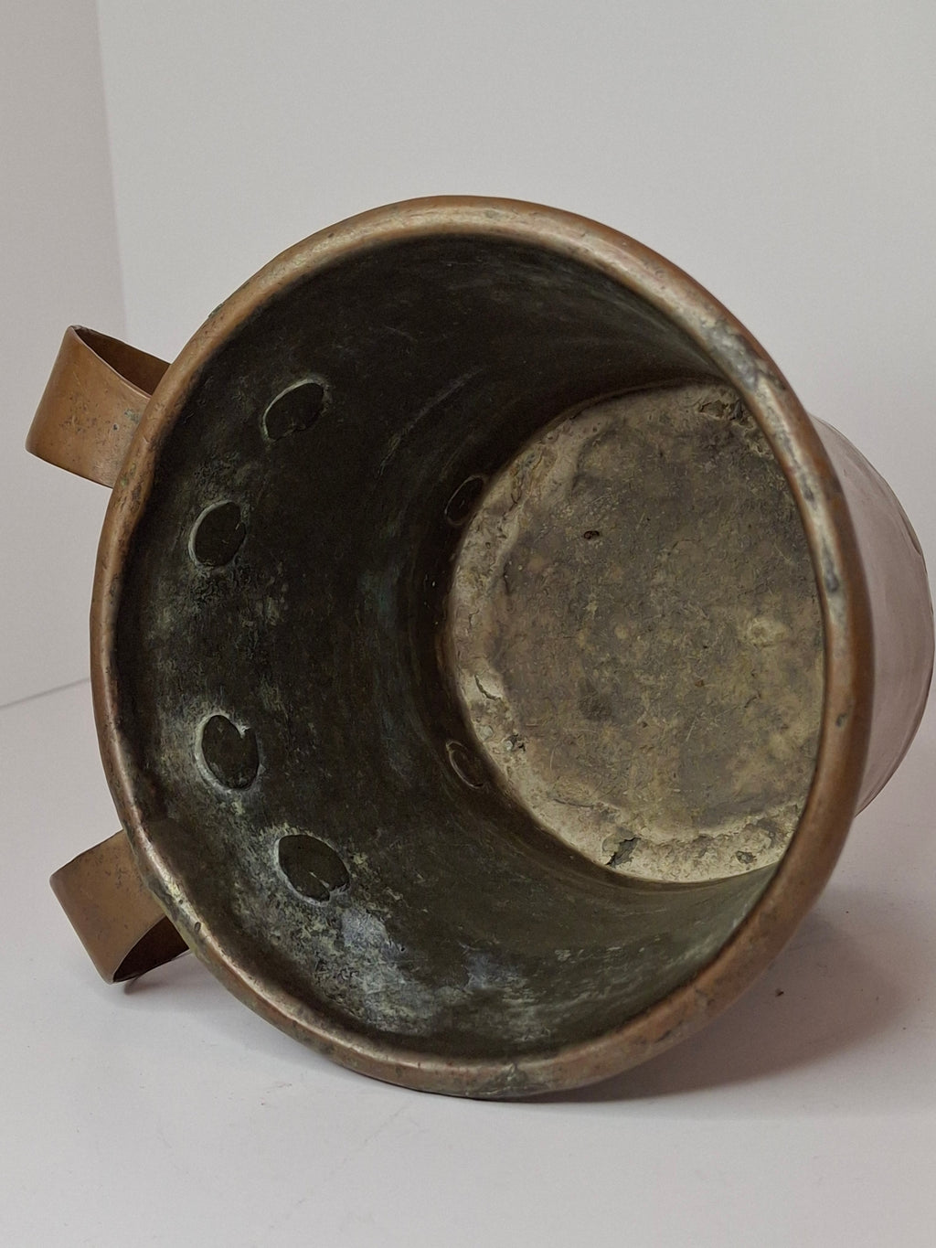 Rainbow Patina Antique Brass Double-Handled Netilat Yadayim Cup – Eastern European Judaica c.1890-1910 w/ Period Repairs