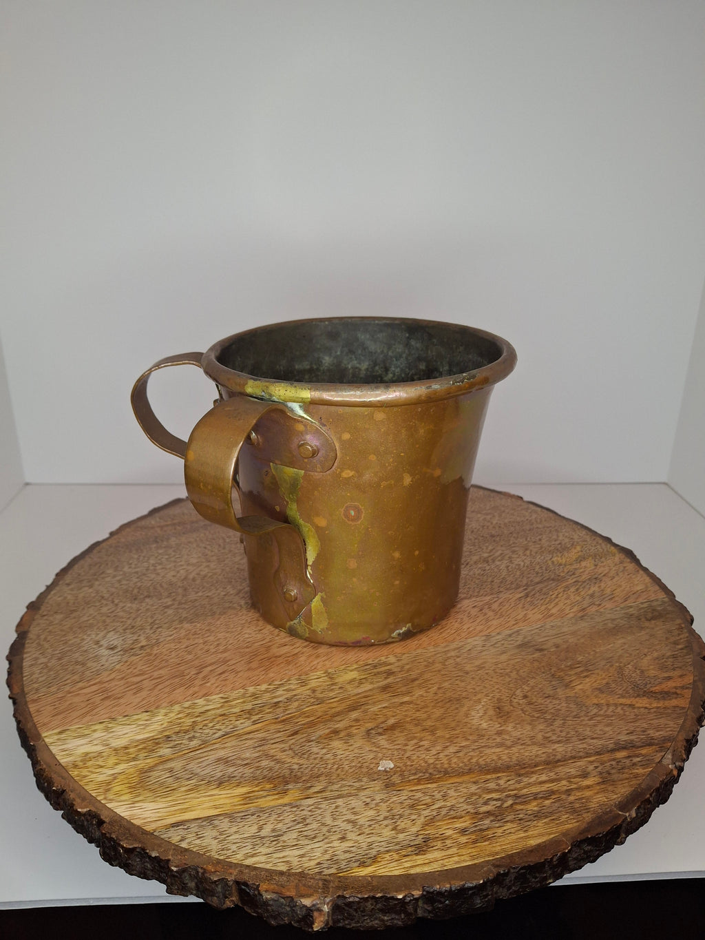 Rainbow Patina Antique Brass Double-Handled Netilat Yadayim Cup – Eastern European Judaica c.1890-1910 w/ Period Repairs