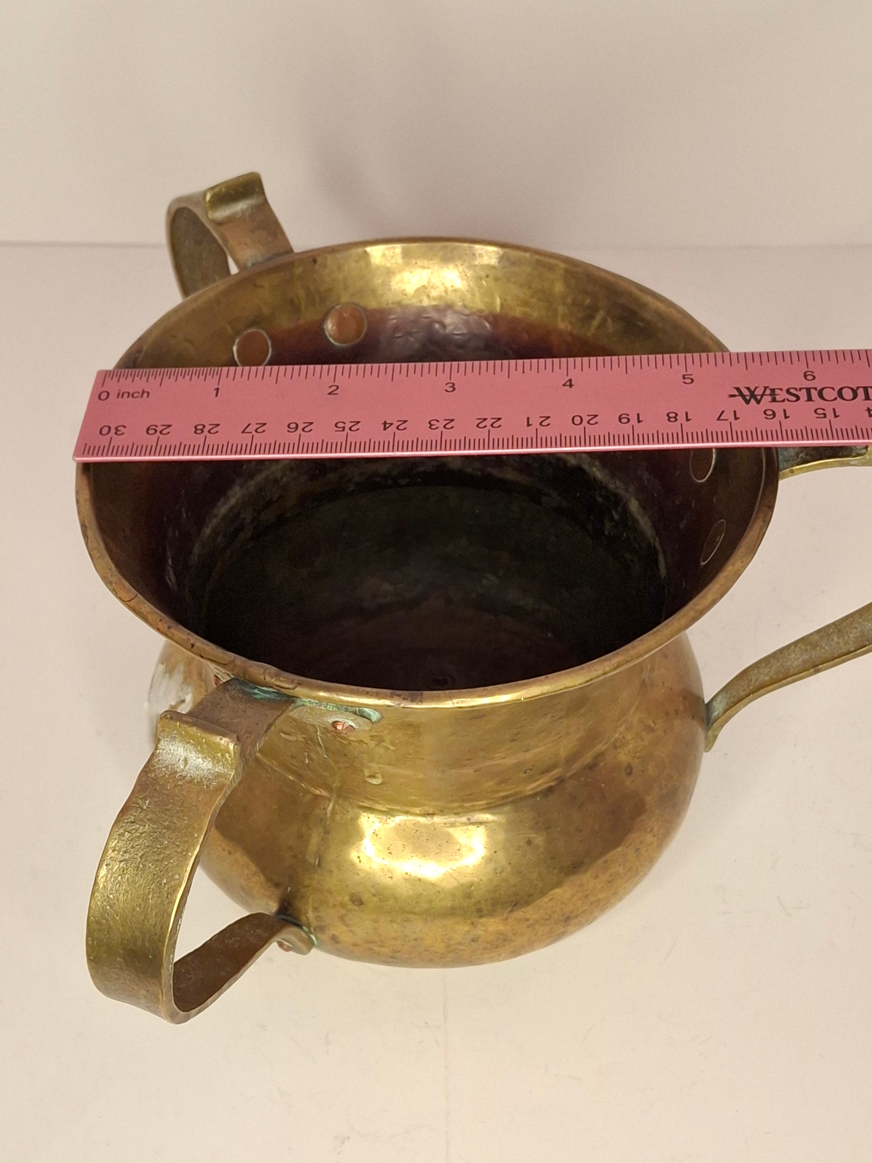Antique Imperial Russian Brass Netilat Yadayim Ritual Hand-Washing Cup, Tula-Marked Triple-Handle Judaica, Circa 1880-1917